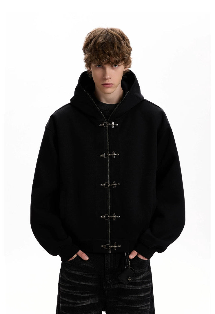 Oversized Fireman Clasp Zip-Up Hooded Bomber Jacket
