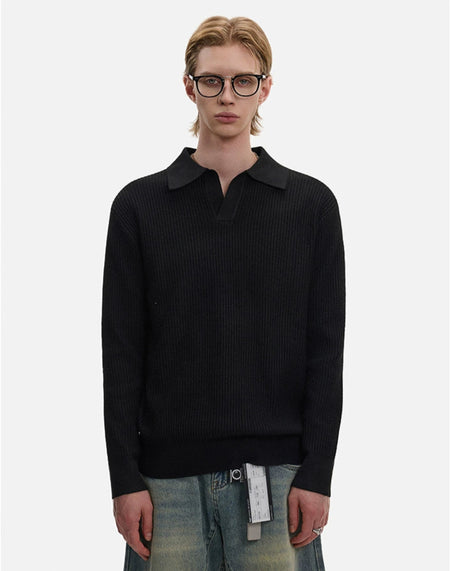 Waffle Textured Long Sleeve Polo Shirt