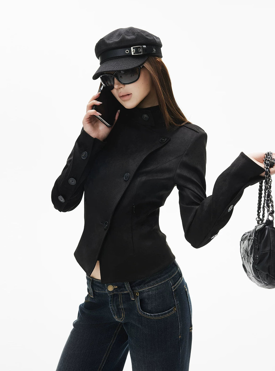 Asymmetric Faux Suede Military Fencing Jacket - nightcity clothing