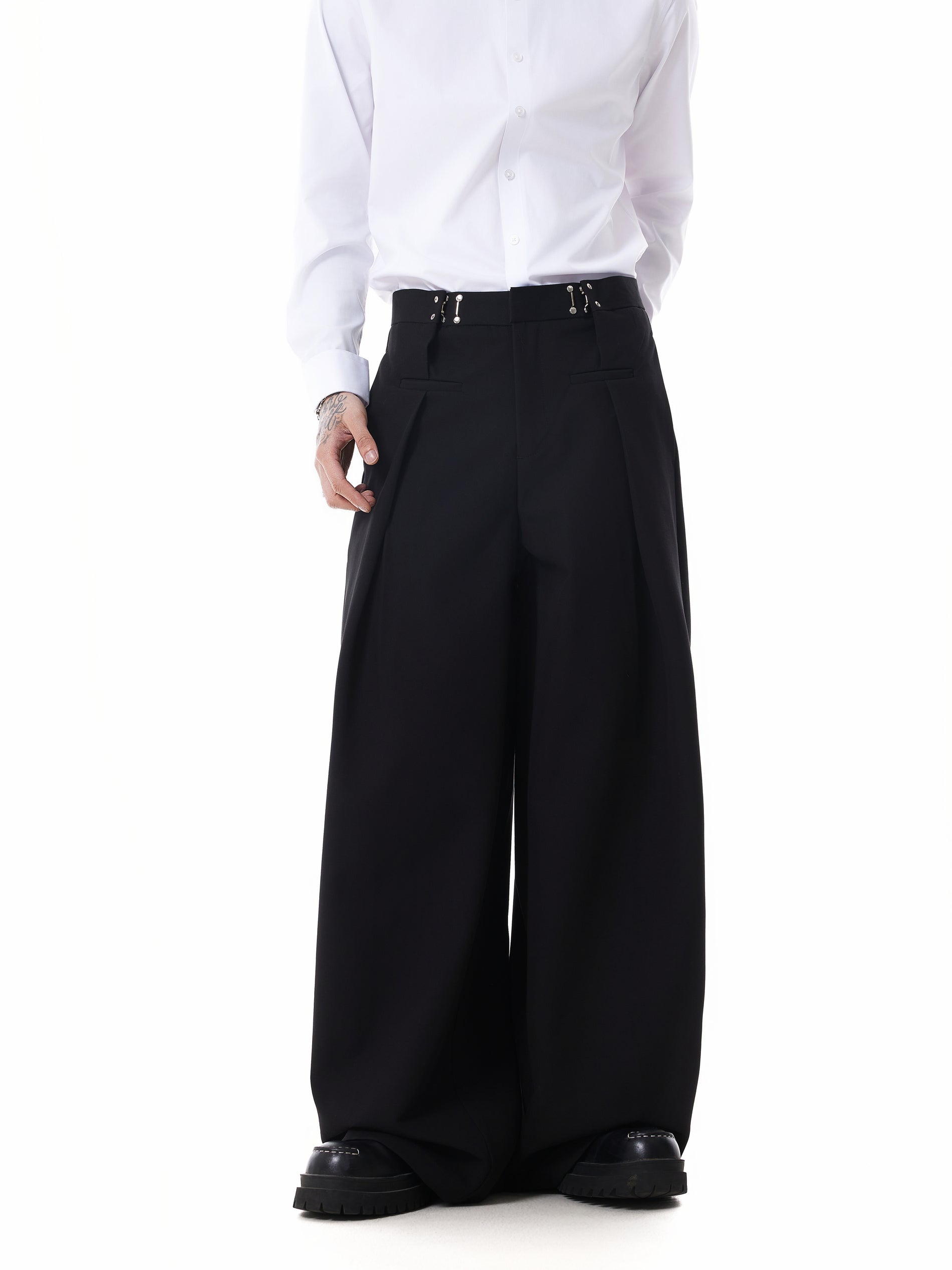 Adjustable Waist Pleated Buckle Pants