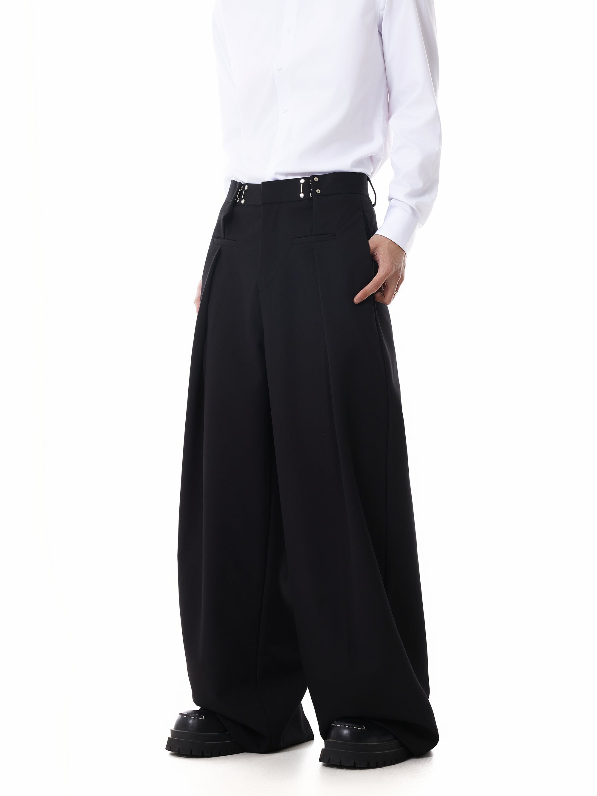 Adjustable Waist Pleated Buckle Pants