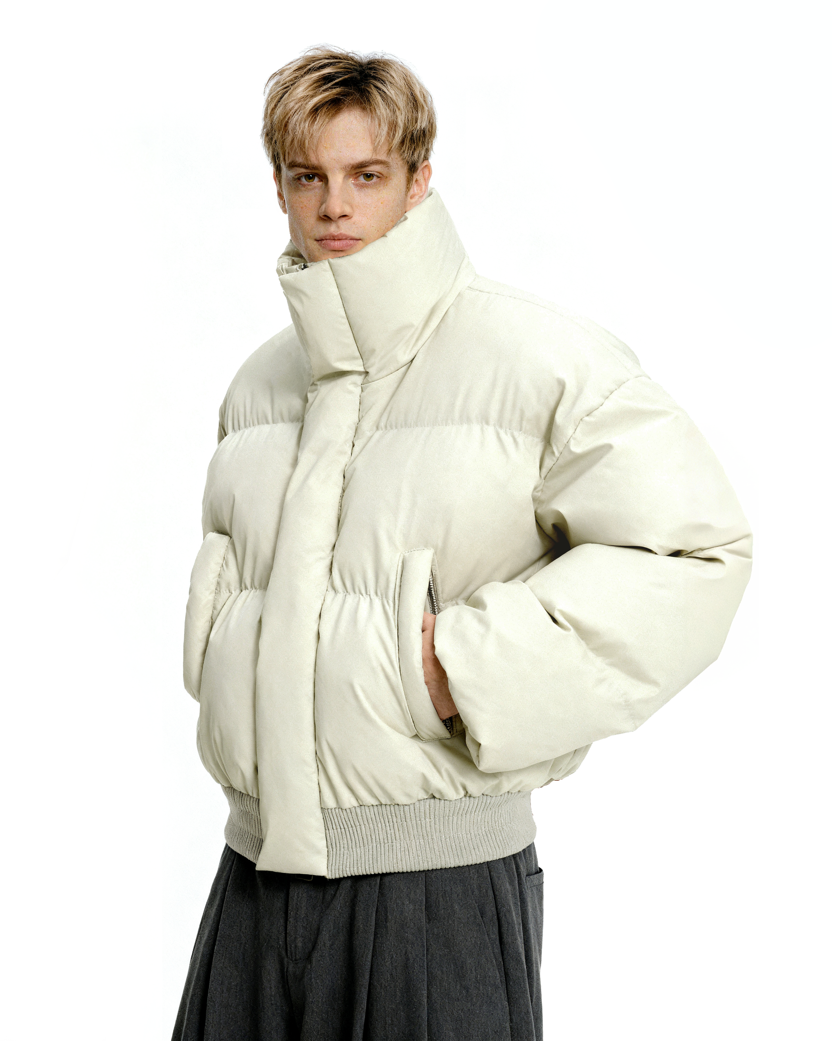 Puffer Jacket with High Collar and Cuffed Sleeves - nightcity clothing