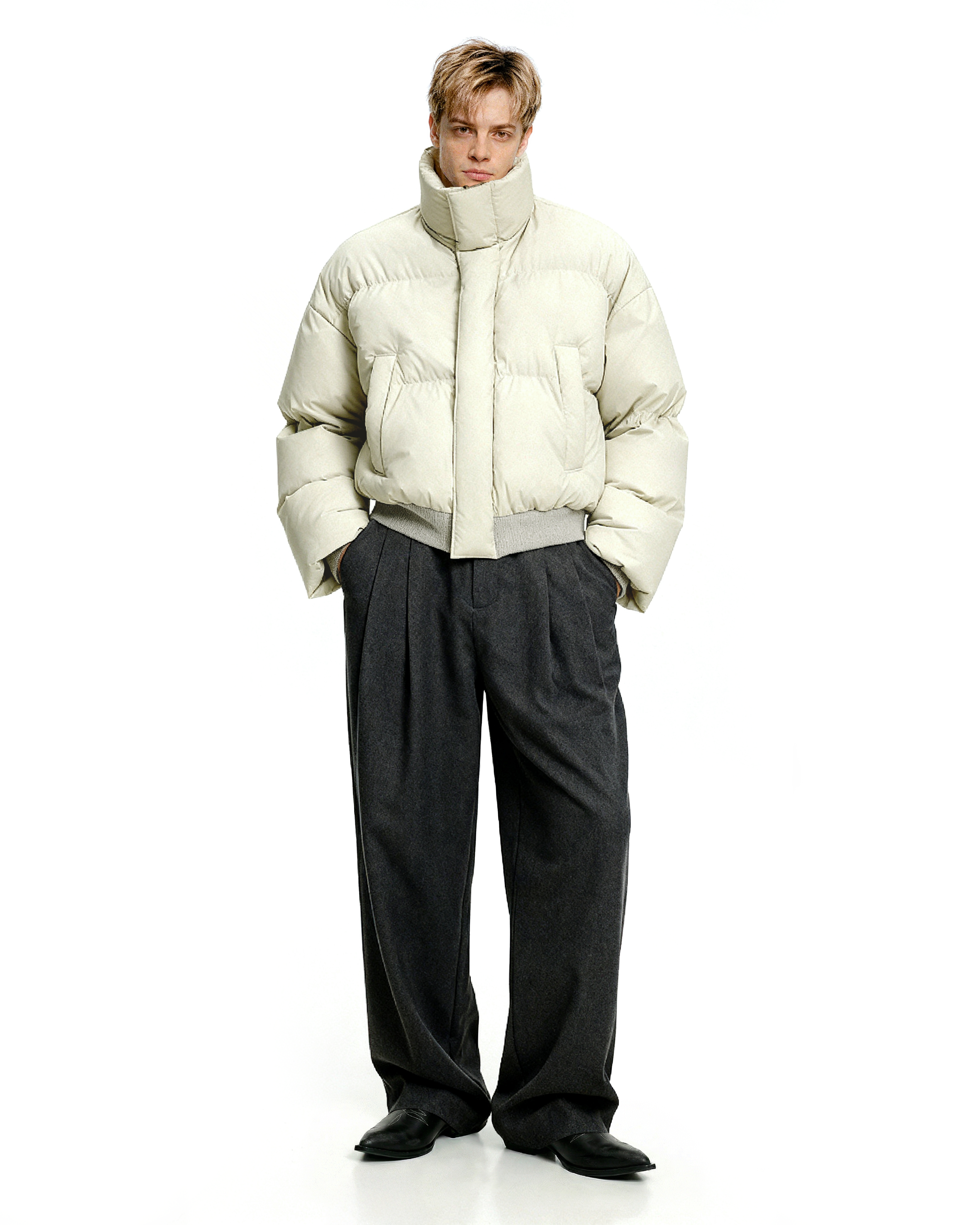Puffer Jacket with High Collar and Cuffed Sleeves - nightcity clothing