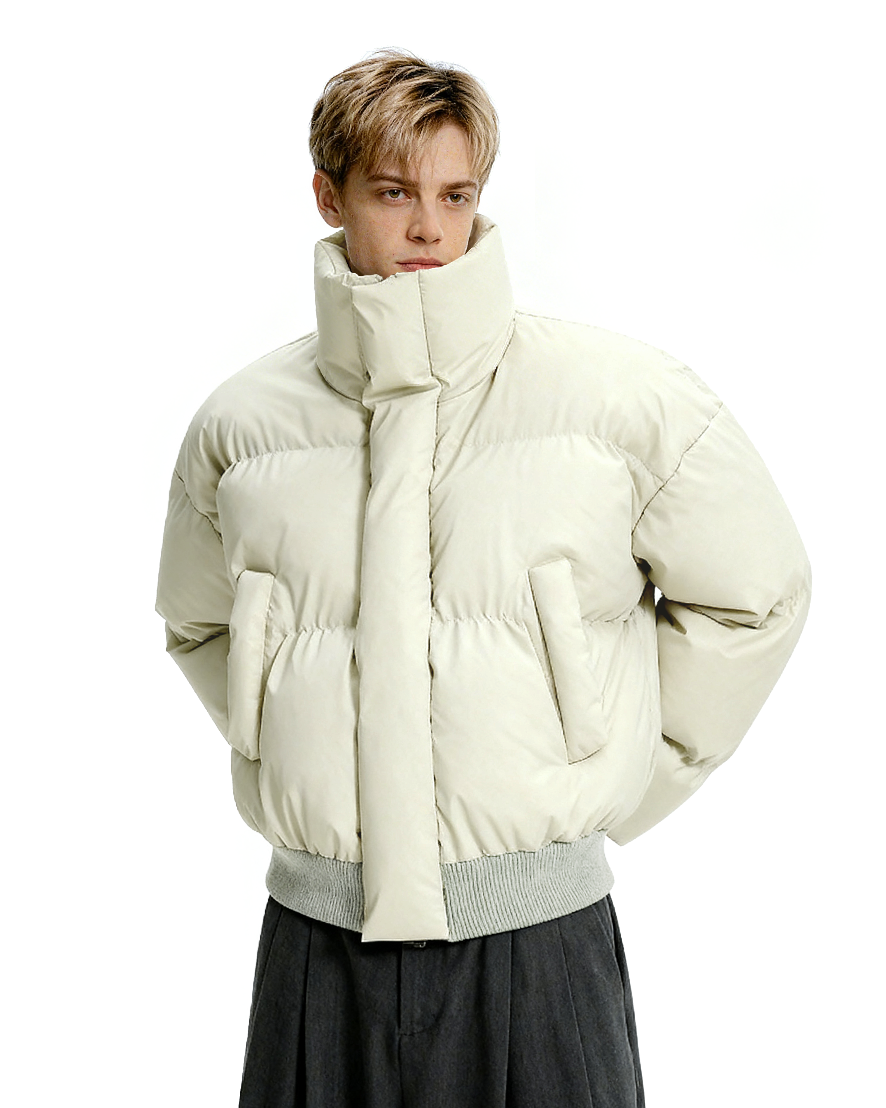 Puffer Jacket with High Collar and Cuffed Sleeves - nightcity clothing