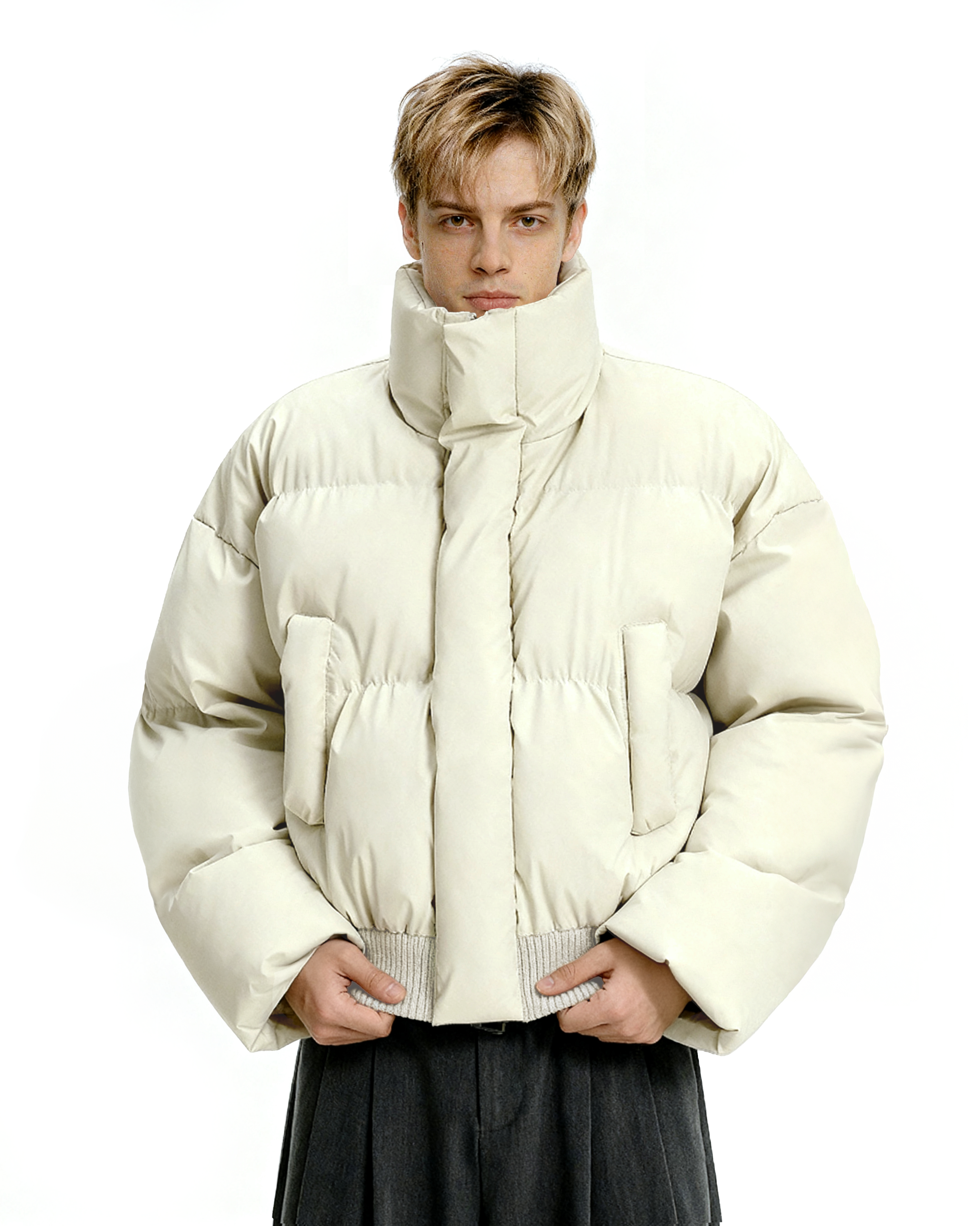 Puffer Jacket with High Collar and Cuffed Sleeves - nightcity clothing