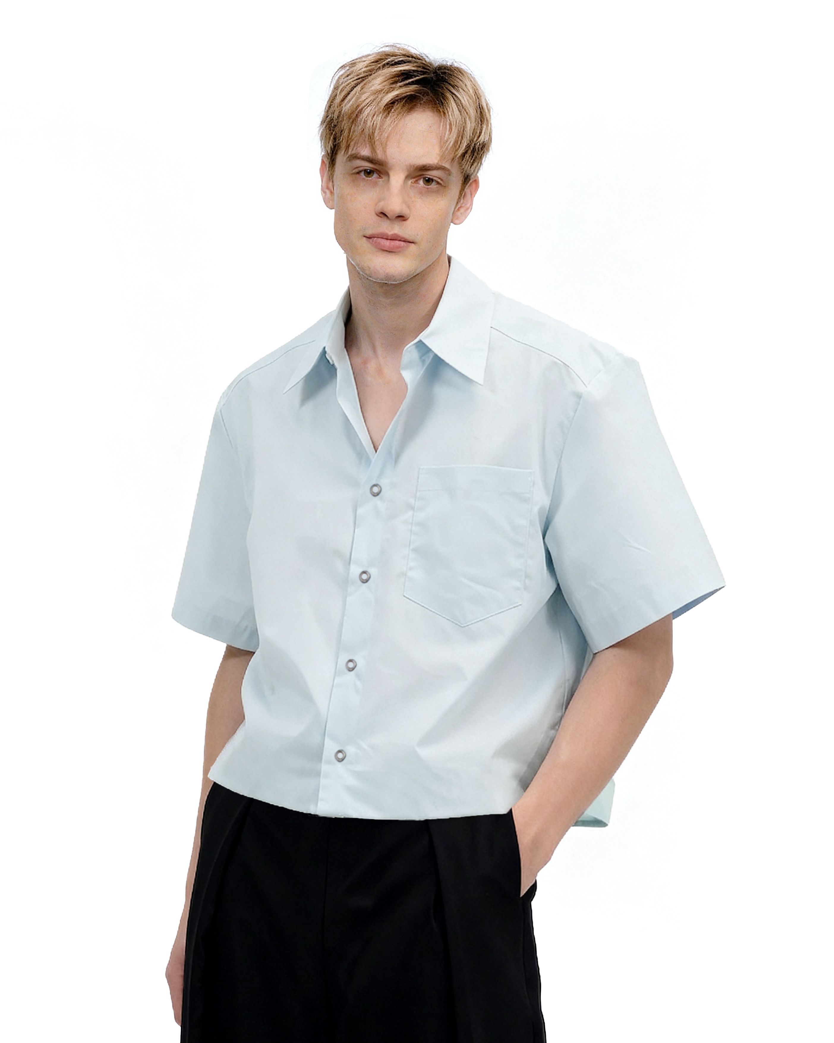 Oversized Short Sleeve Mid-Crop Shirt with Chest Pocket Detail-18