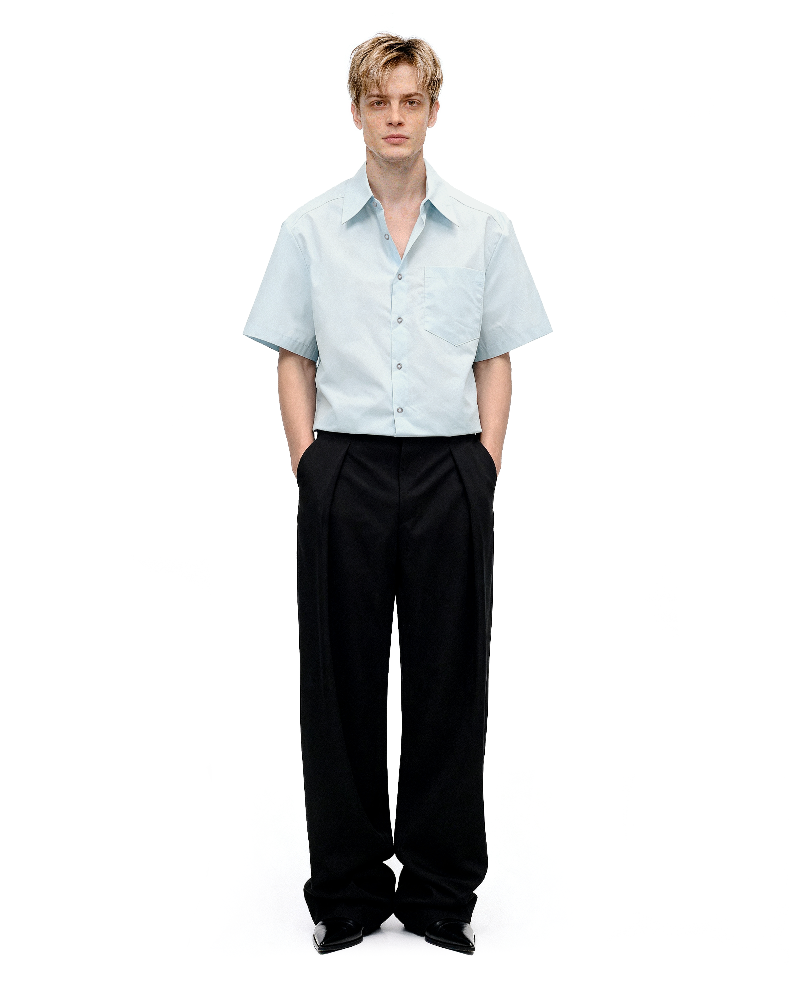 Oversized Short Sleeve Mid-Crop Shirt with Chest Pocket Detail-19