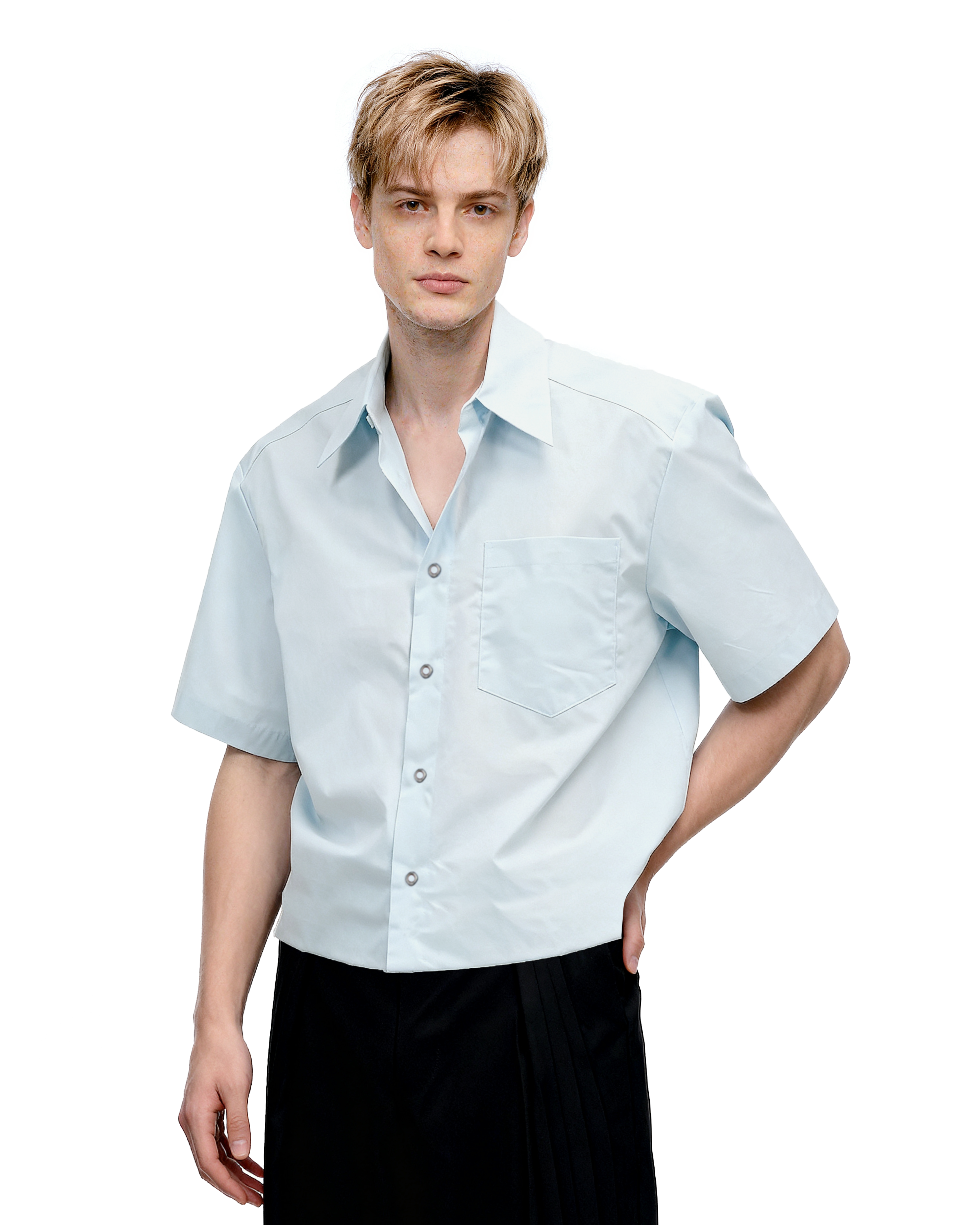 Oversized Short Sleeve Mid-Crop Shirt with Chest Pocket Detail-17