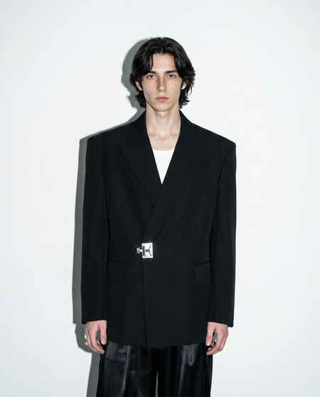 Asymmetric Structured Blazer with Lock Clasp Detail