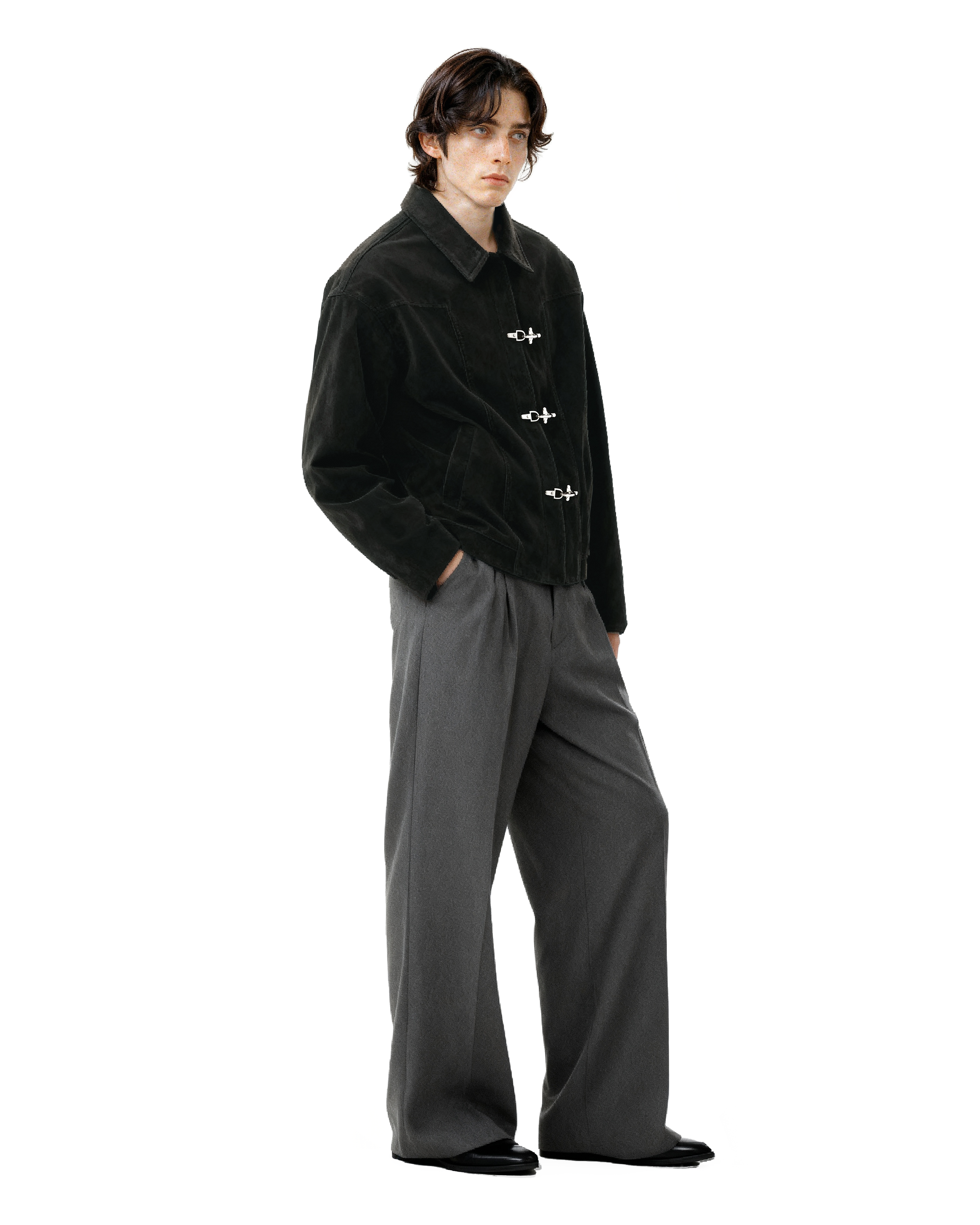 Fireman Buckle Faux Suede Mid-Crop Zip Jacket - nightcity clothing