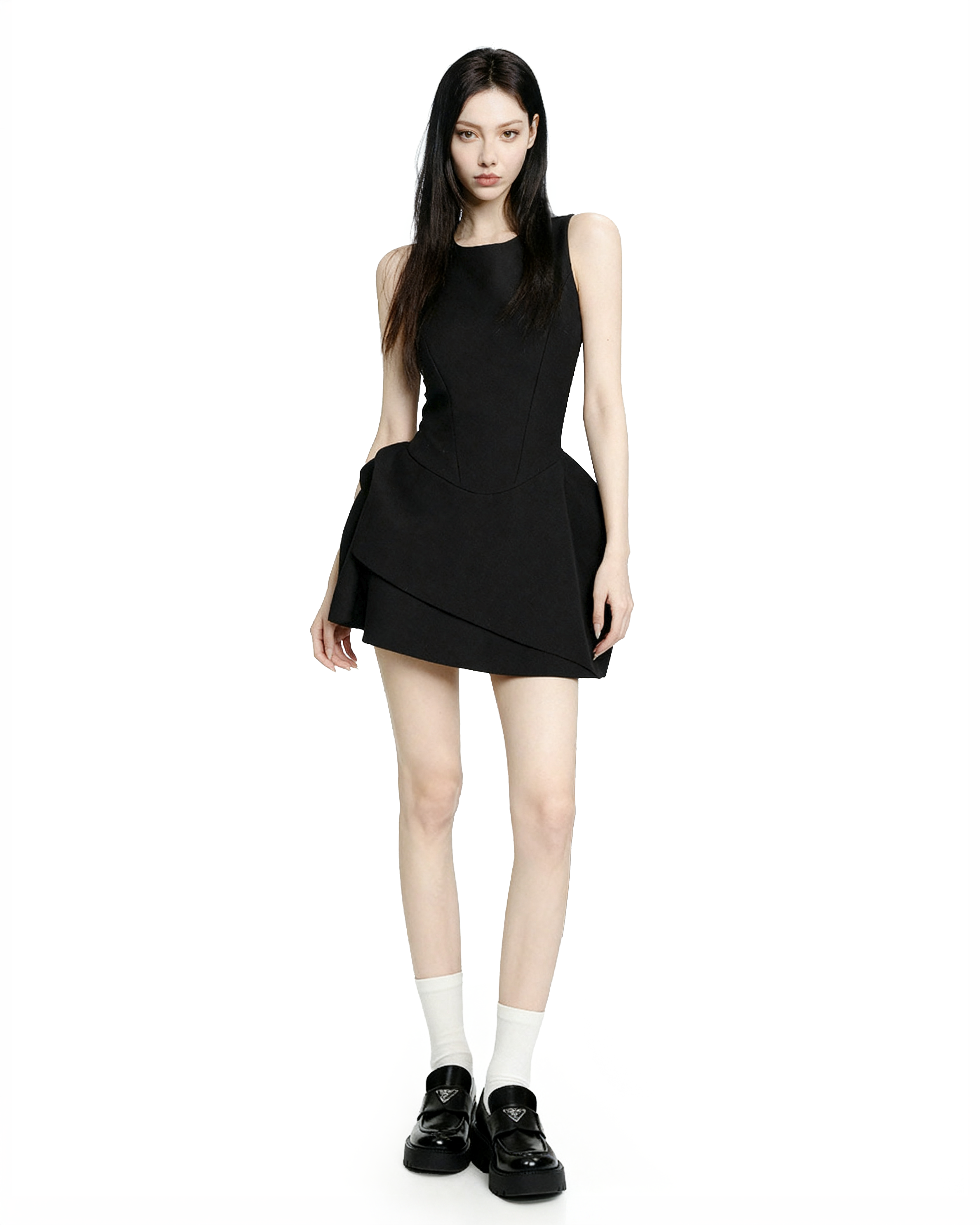 Sleeveless Asymmetric Hem Balloon Mini Dress-7