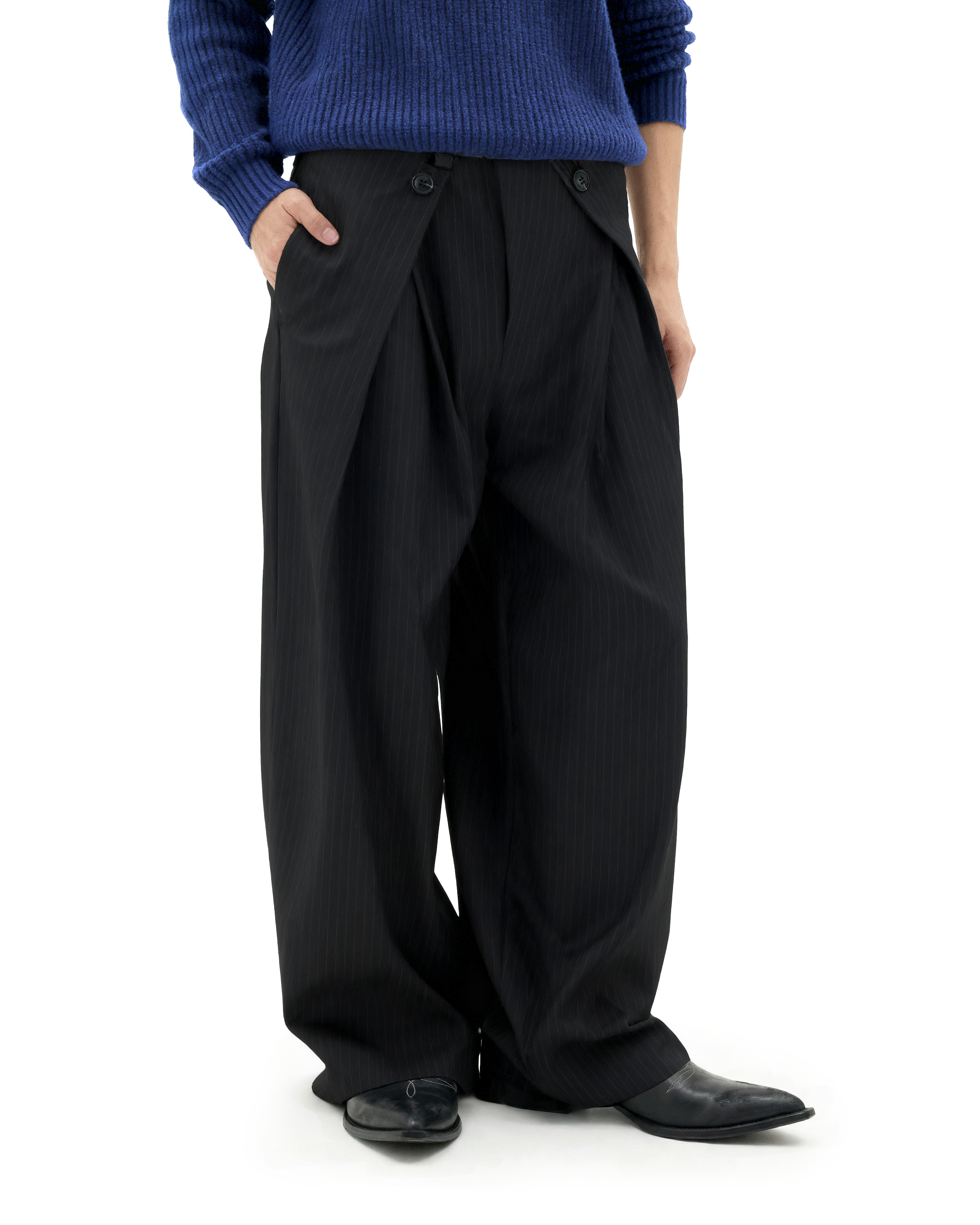 Wide Leg Pinstripe Draped Double-Pleated Trousers - nightcity clothing
