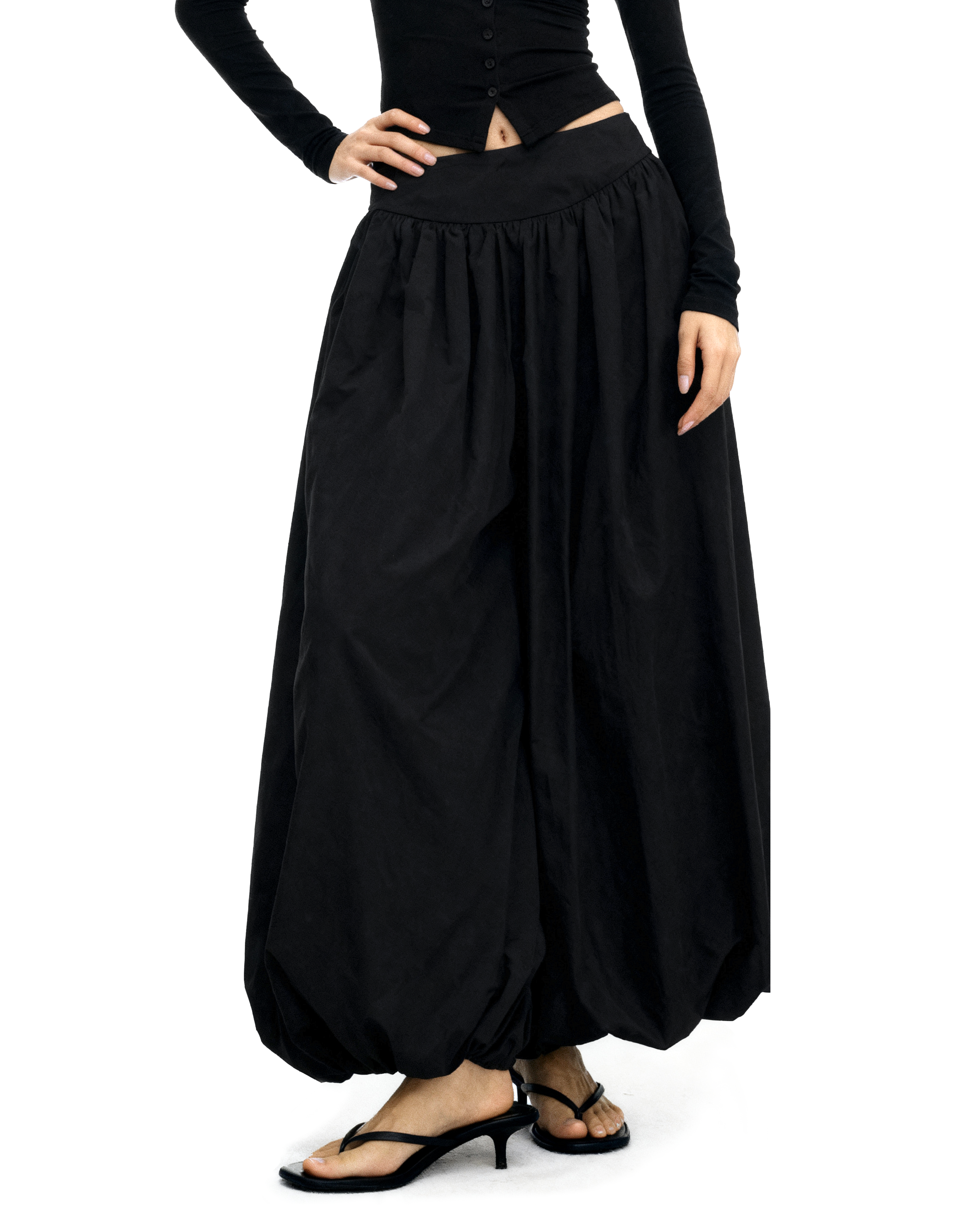 Flowy Maxi Bubble Skirt with Pockets