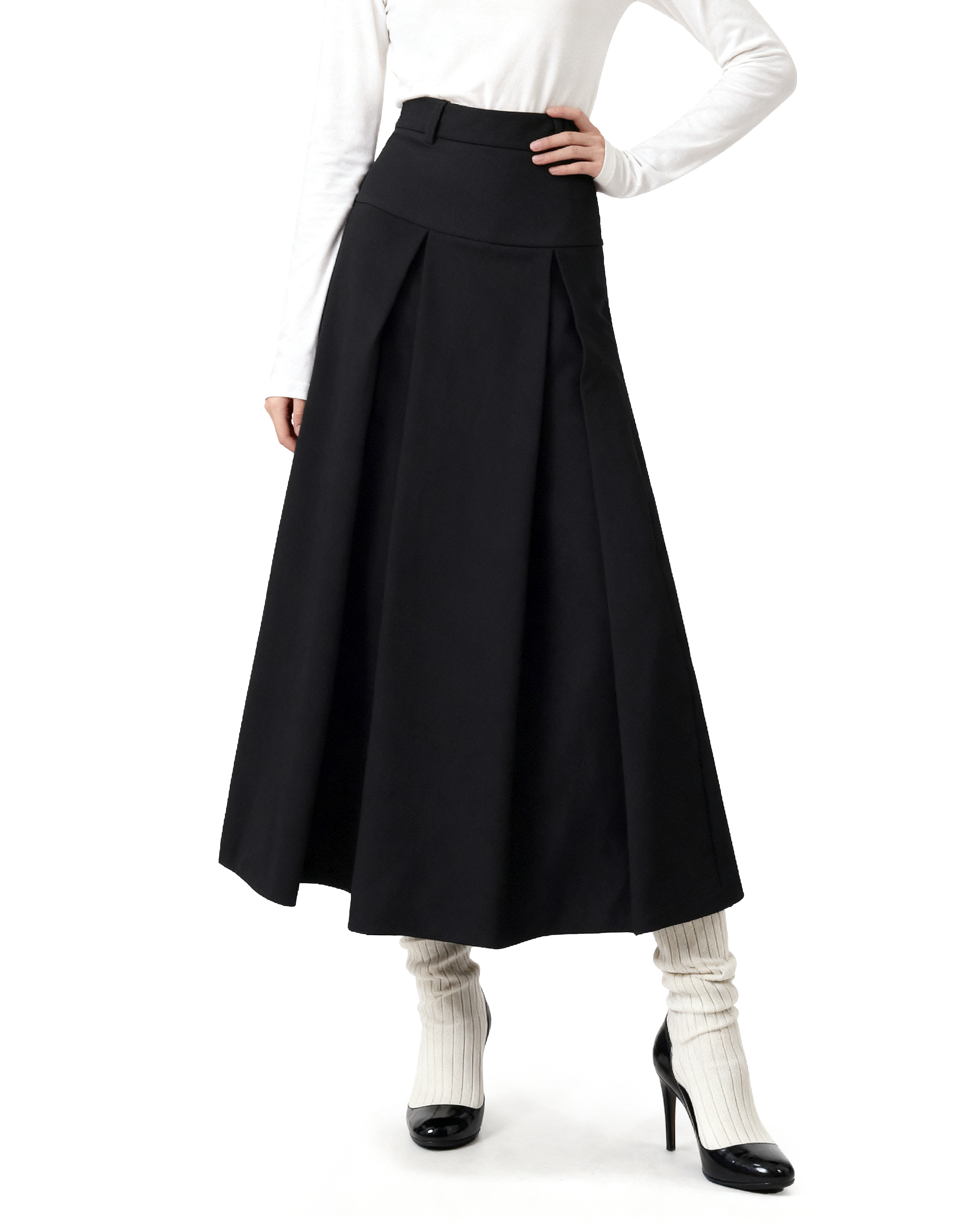 Tiered Pleated Midi Skirt-8