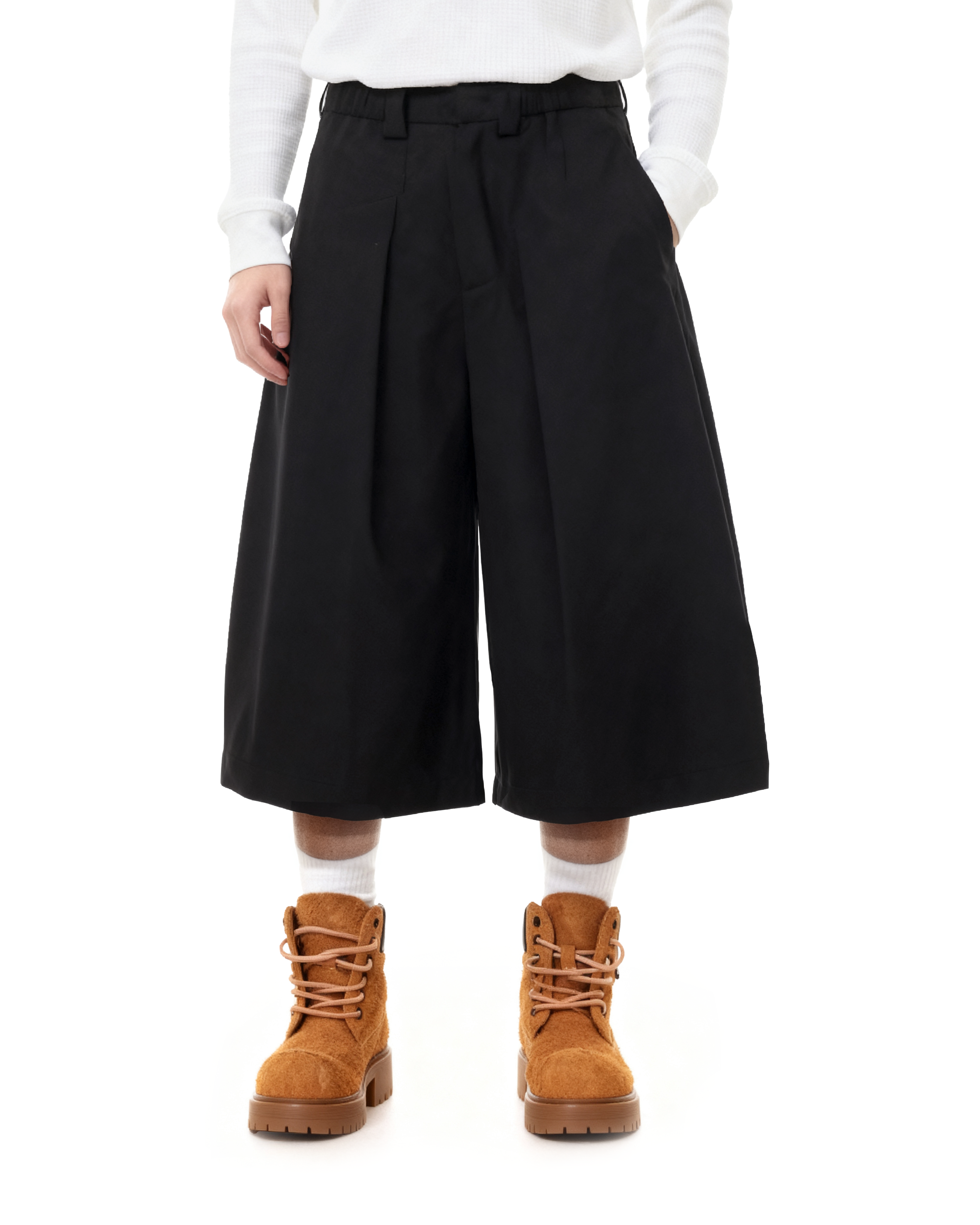 Elastic Waist Wide Leg Bermuda Shorts-7