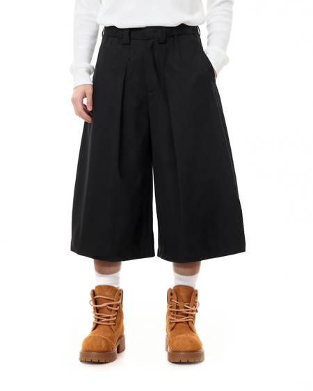 Elastic Waist Wide Leg Bermuda Shorts