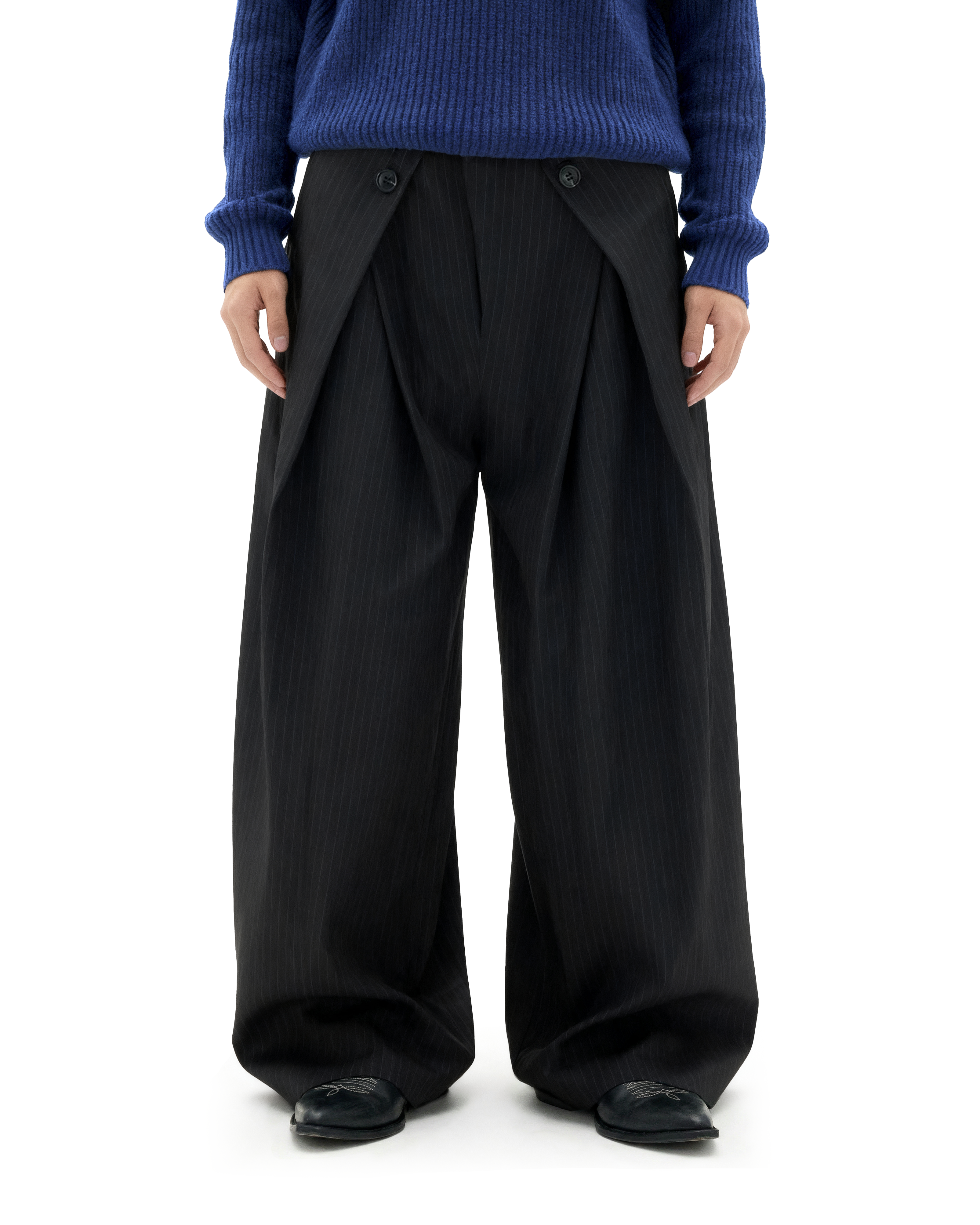 Wide Leg Pinstripe Draped Double-Pleated Trousers - nightcity clothing