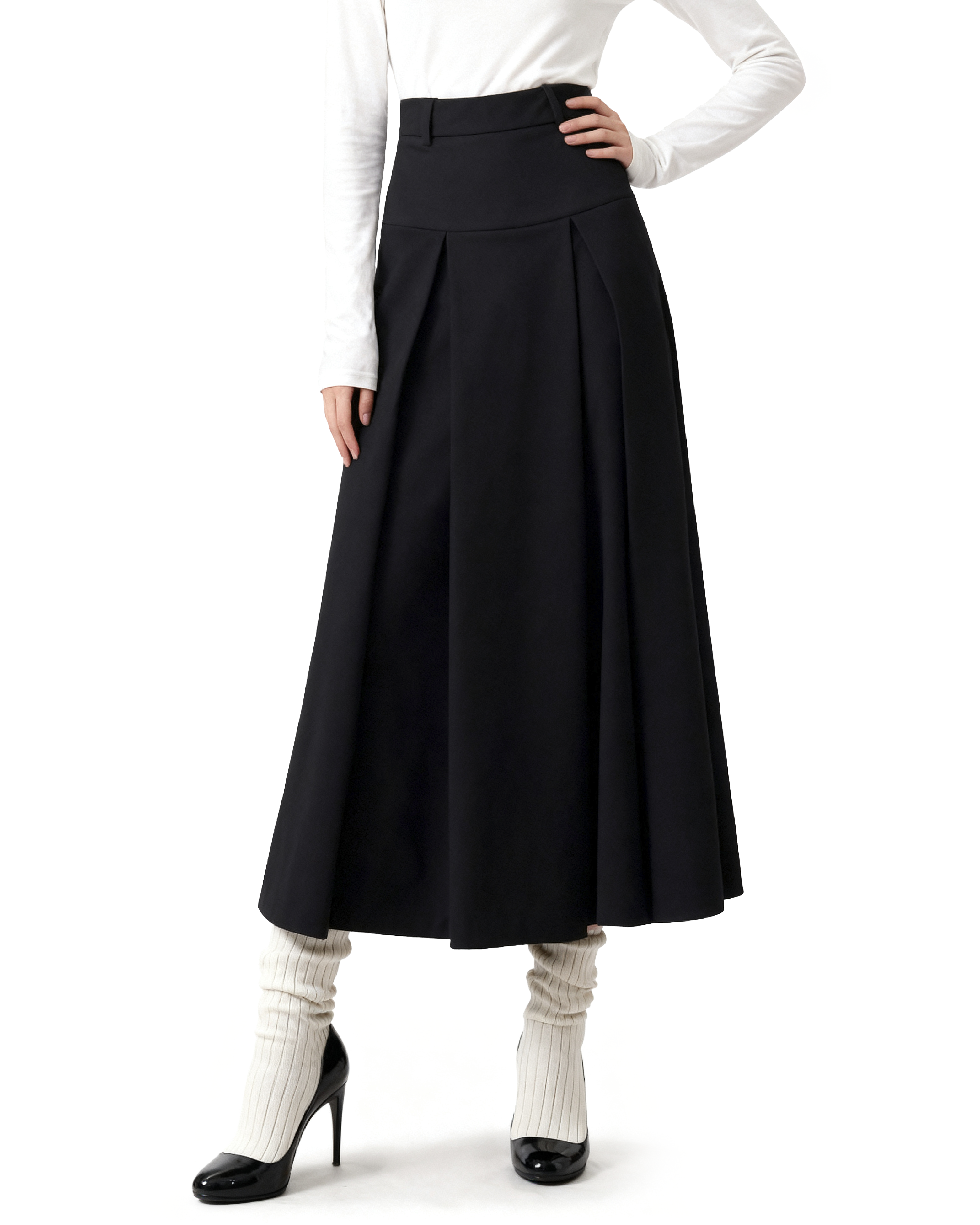 Tiered Pleated Midi Skirt-7