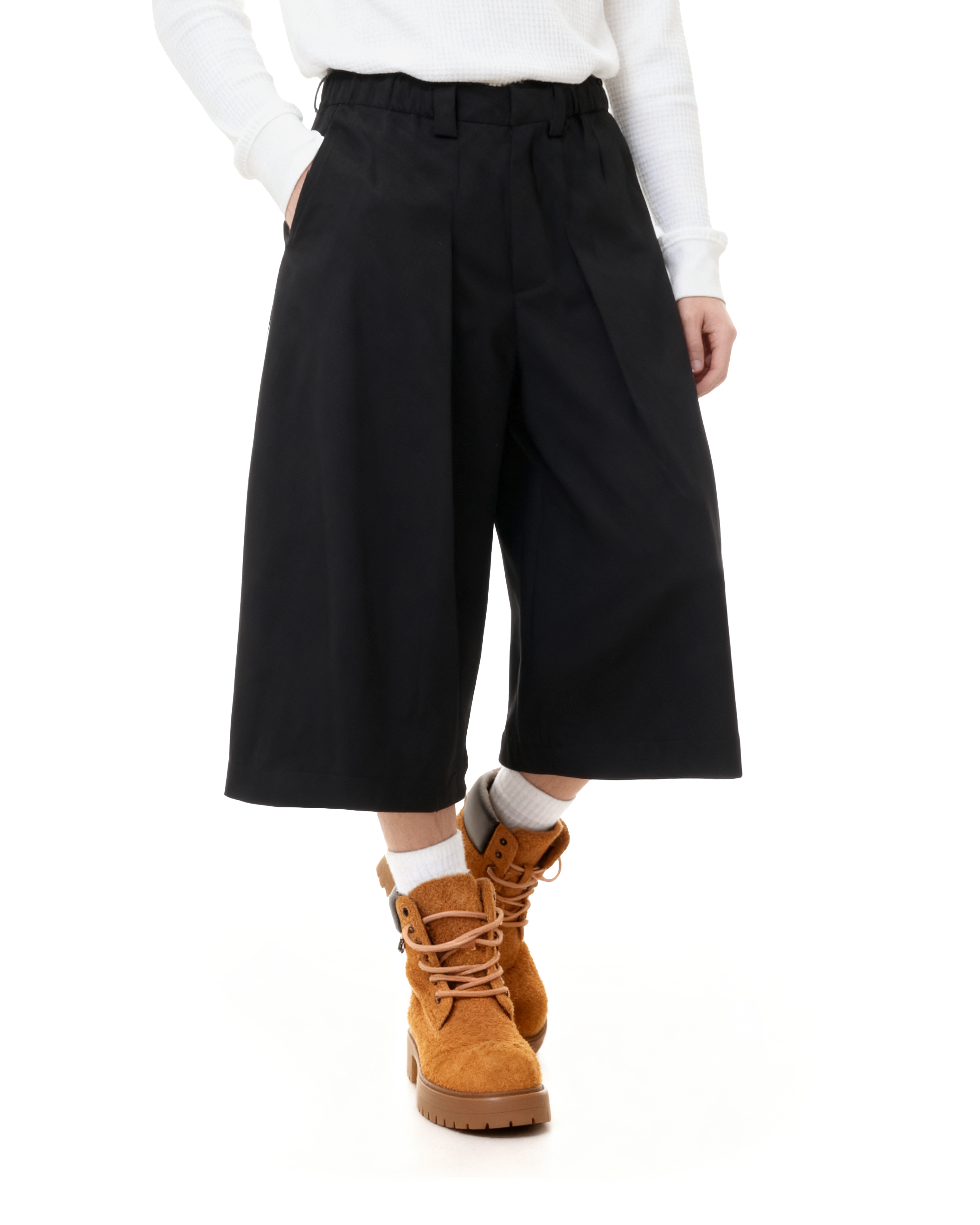 Elastic Waist Wide Leg Bermuda Shorts-8