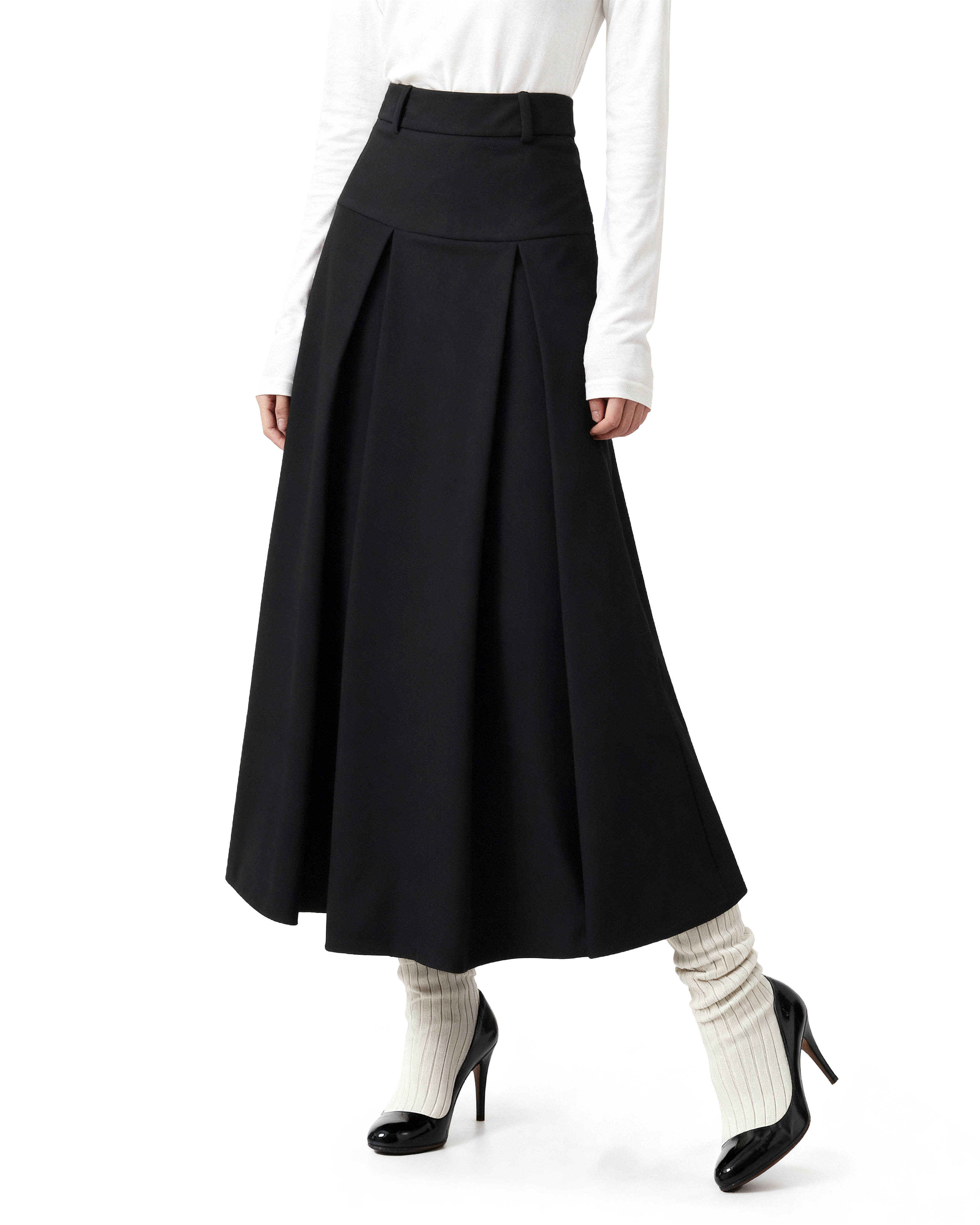 Tiered Pleated Midi Skirt-6