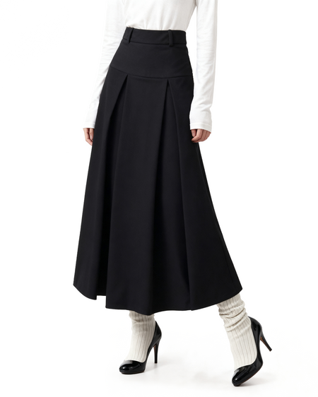 Tiered Pleated Midi Skirt