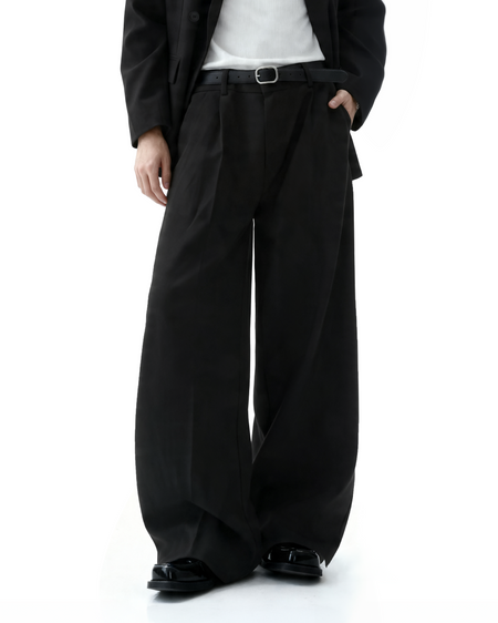 Oversized Linen-Texture Double-Breasted Wide Leg Suit