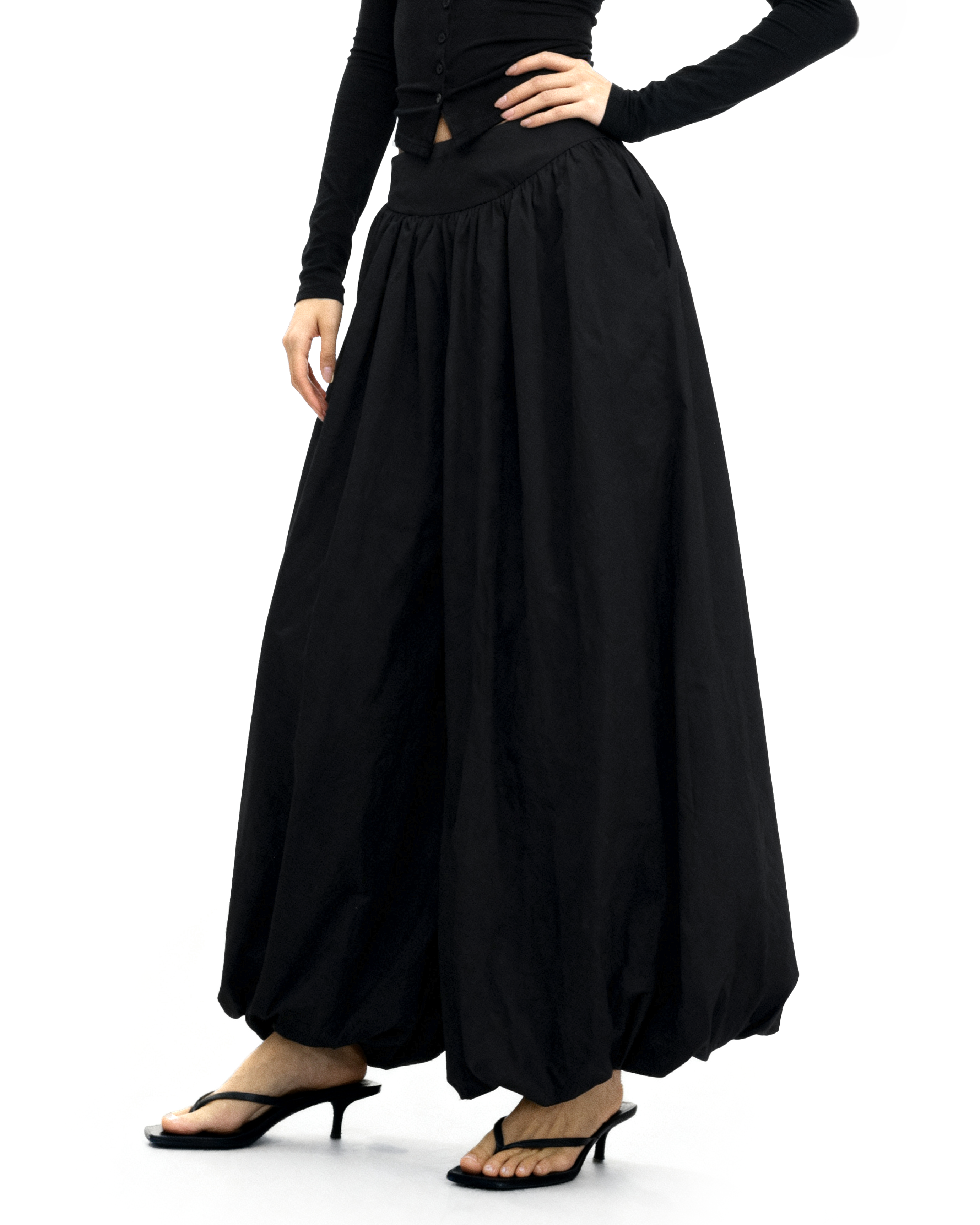 Flowy Maxi Bubble Skirt with Pockets-3