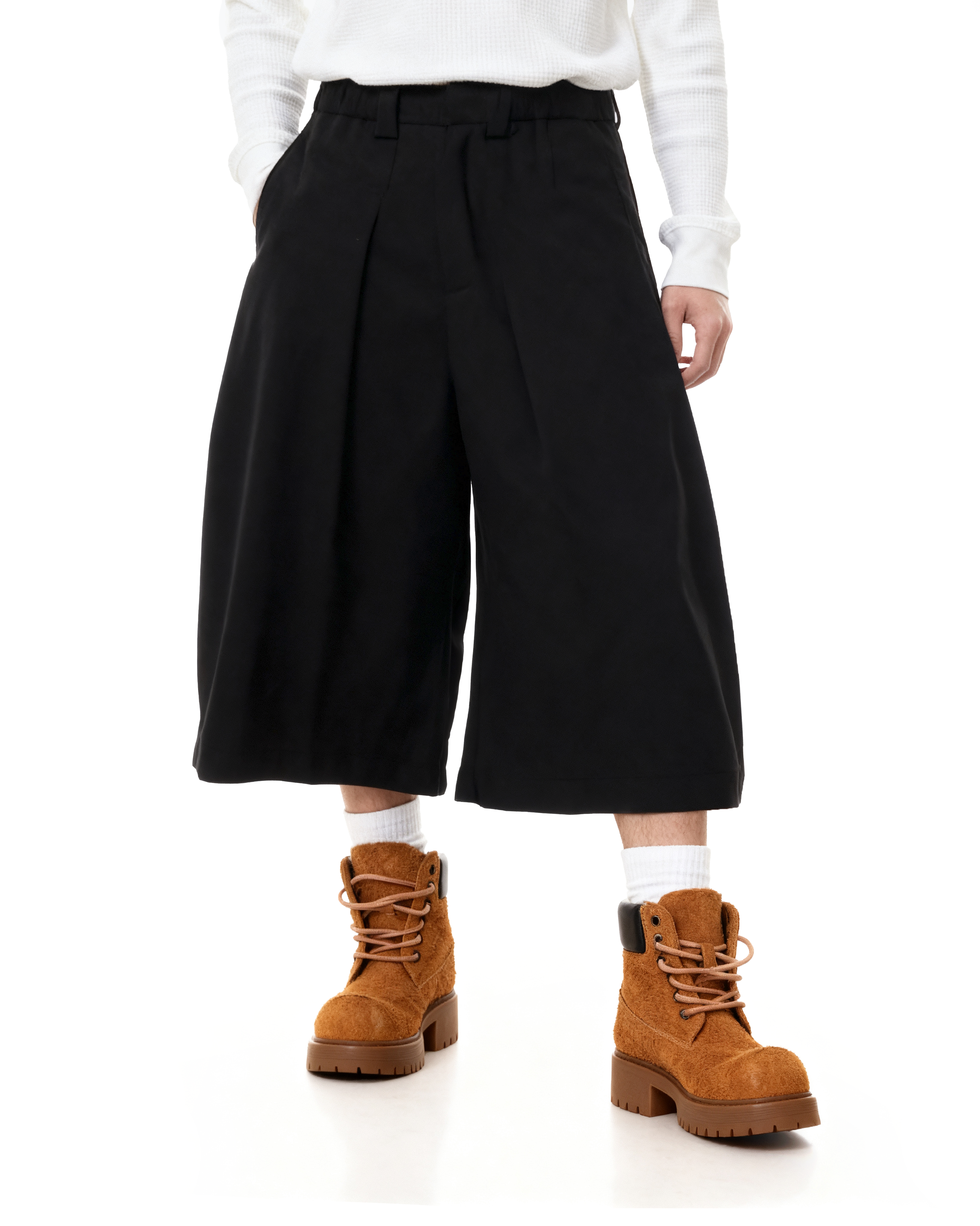 Elastic Waist Wide Leg Bermuda Shorts-9