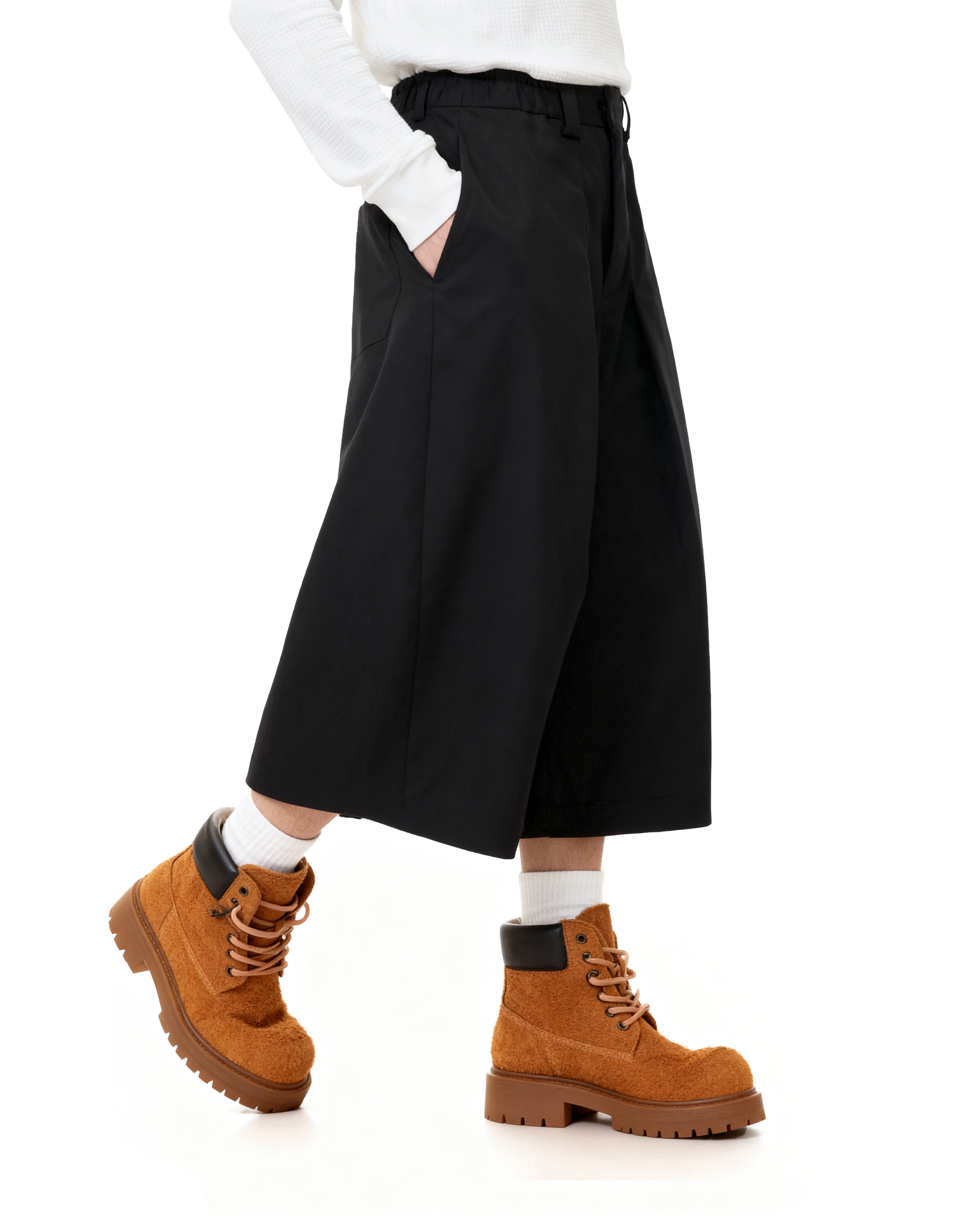 Elastic Waist Wide Leg Bermuda Shorts-10