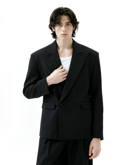 Oversized Linen-Texture Double-Breasted Wide Leg Suit