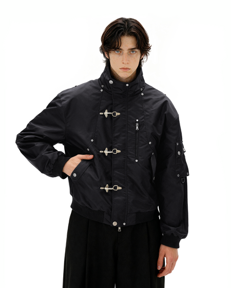 Fireman-Buckle Stand Collar Lightweight Bomber Jacket