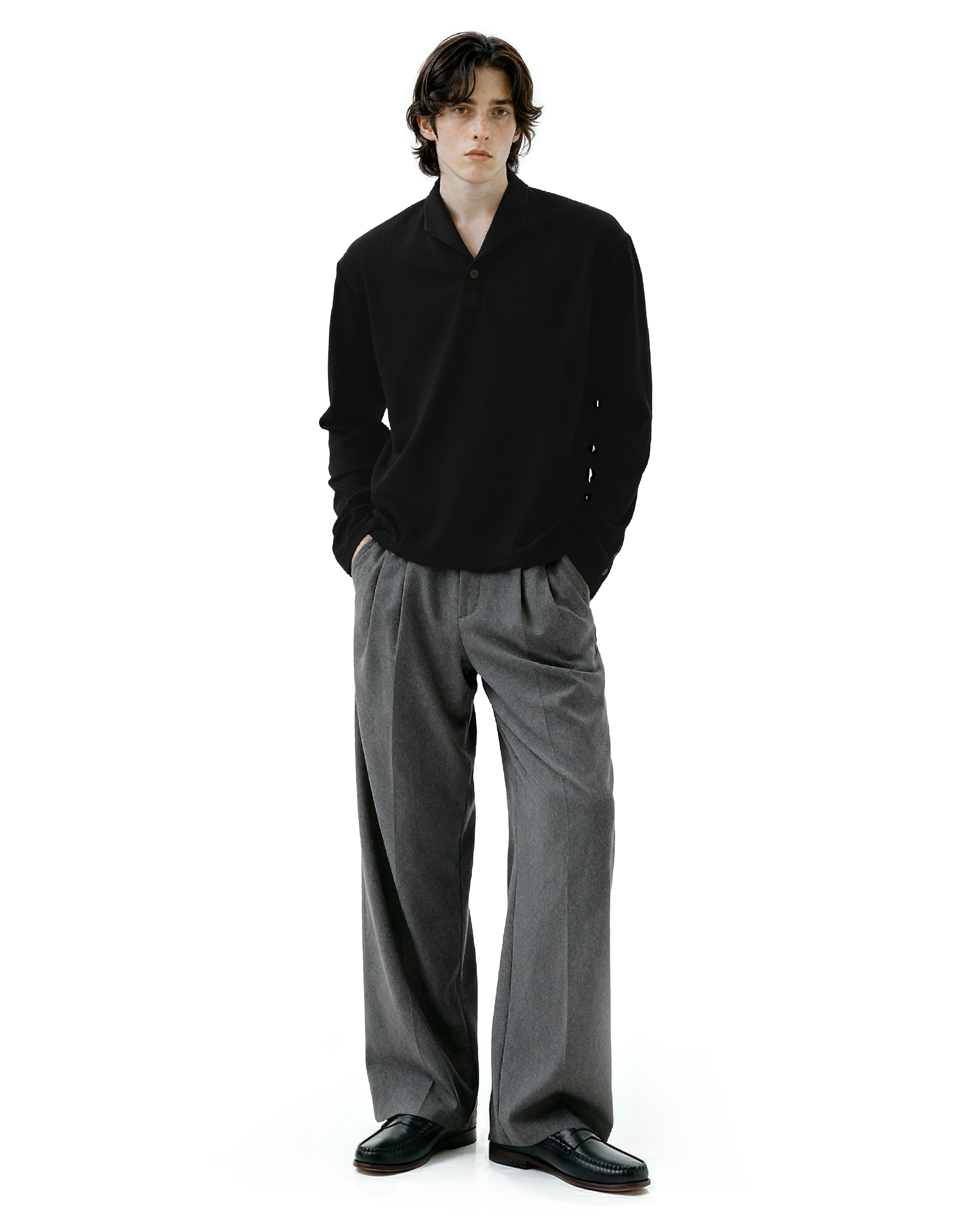Waffle Knit Half-Button Long Sleeve Polo Top - nightcity clothing