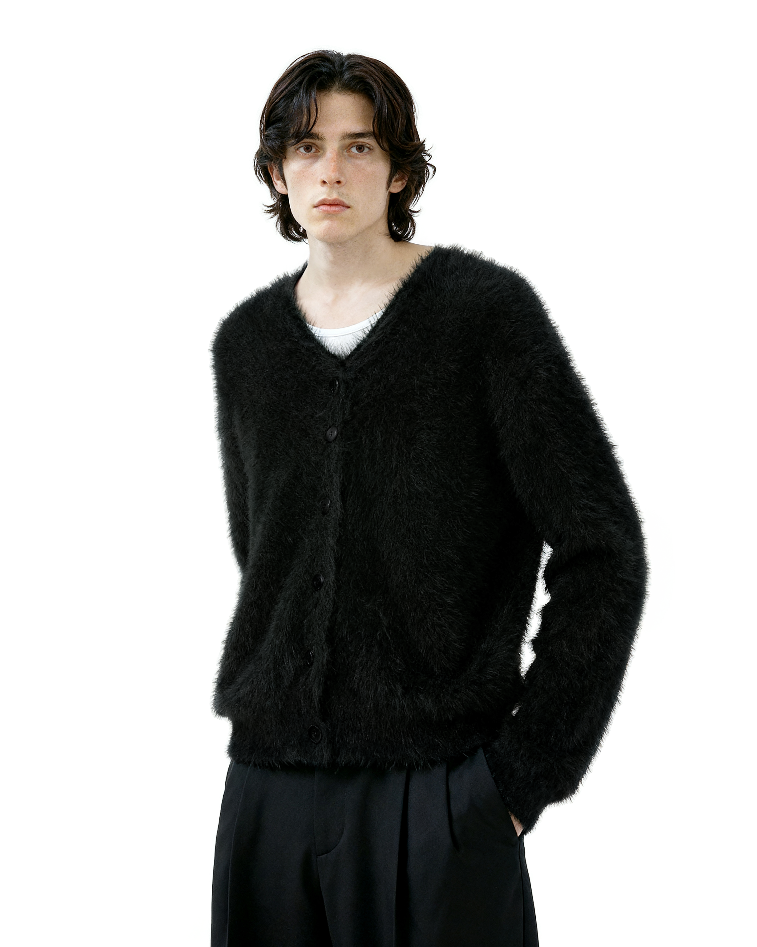 Fuzzy Button-Up Cropped Cardigan