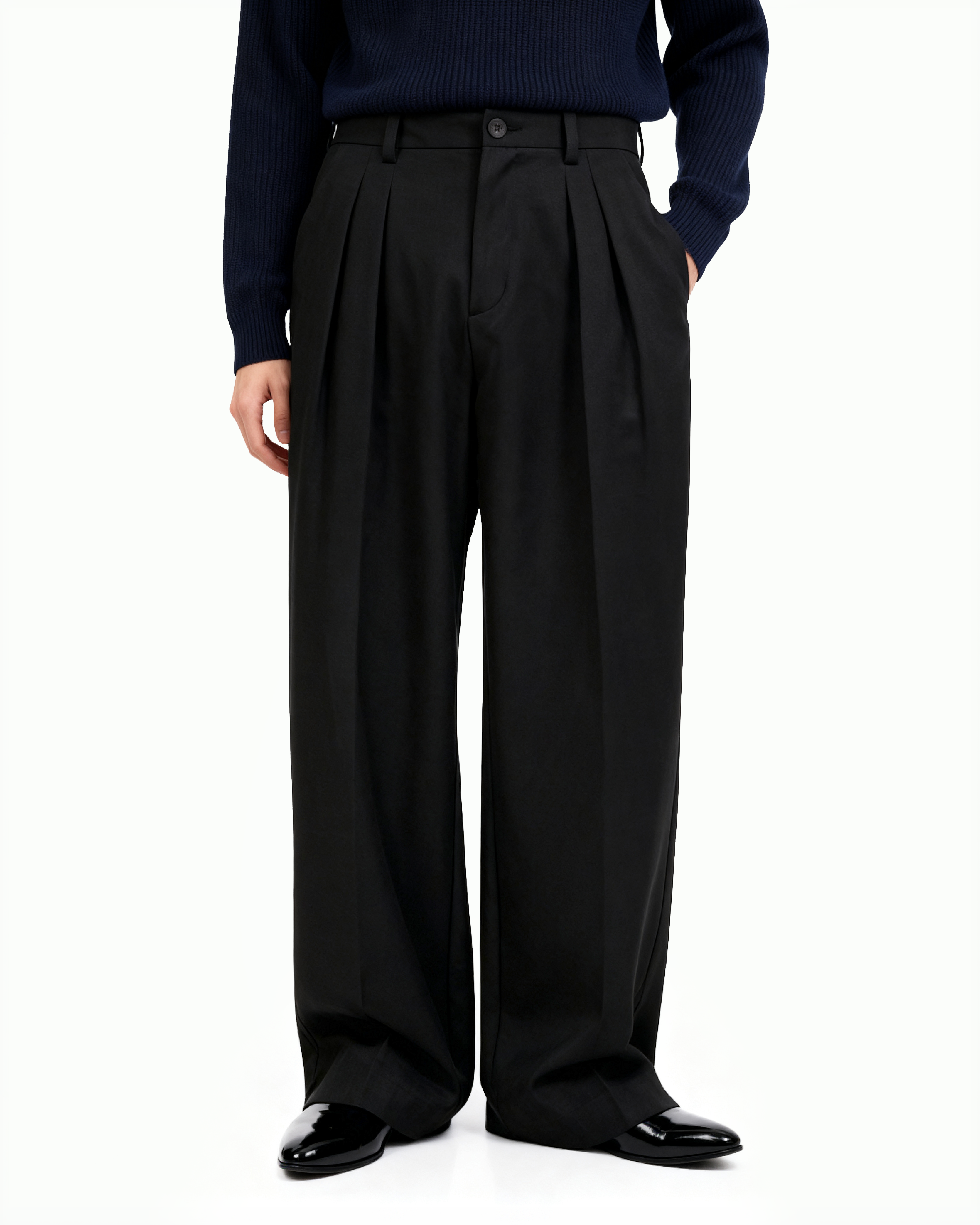 Wide Leg Tailored Pleated Trousers-13