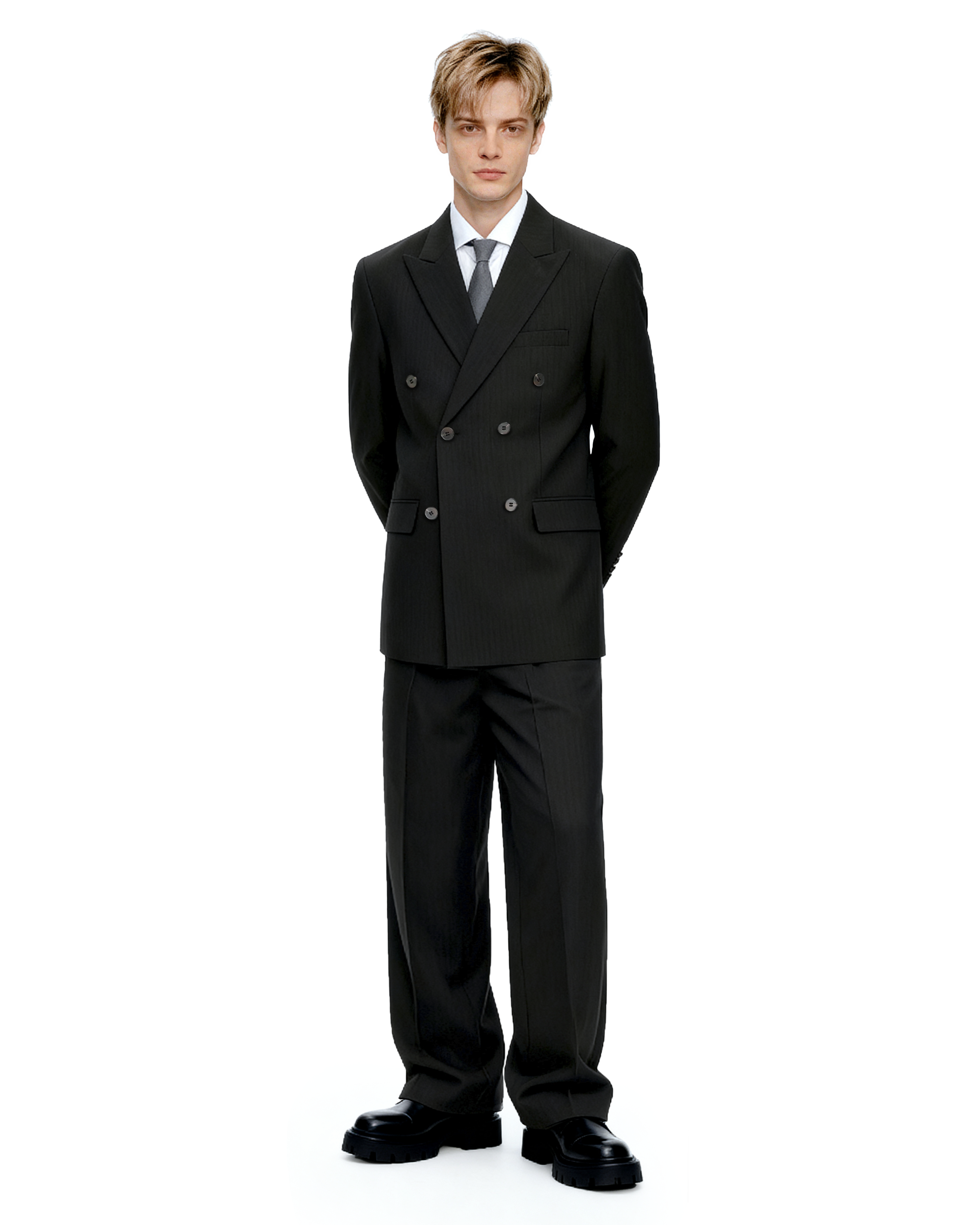 Straight Leg Pleated Trousers with Belt Loops-24