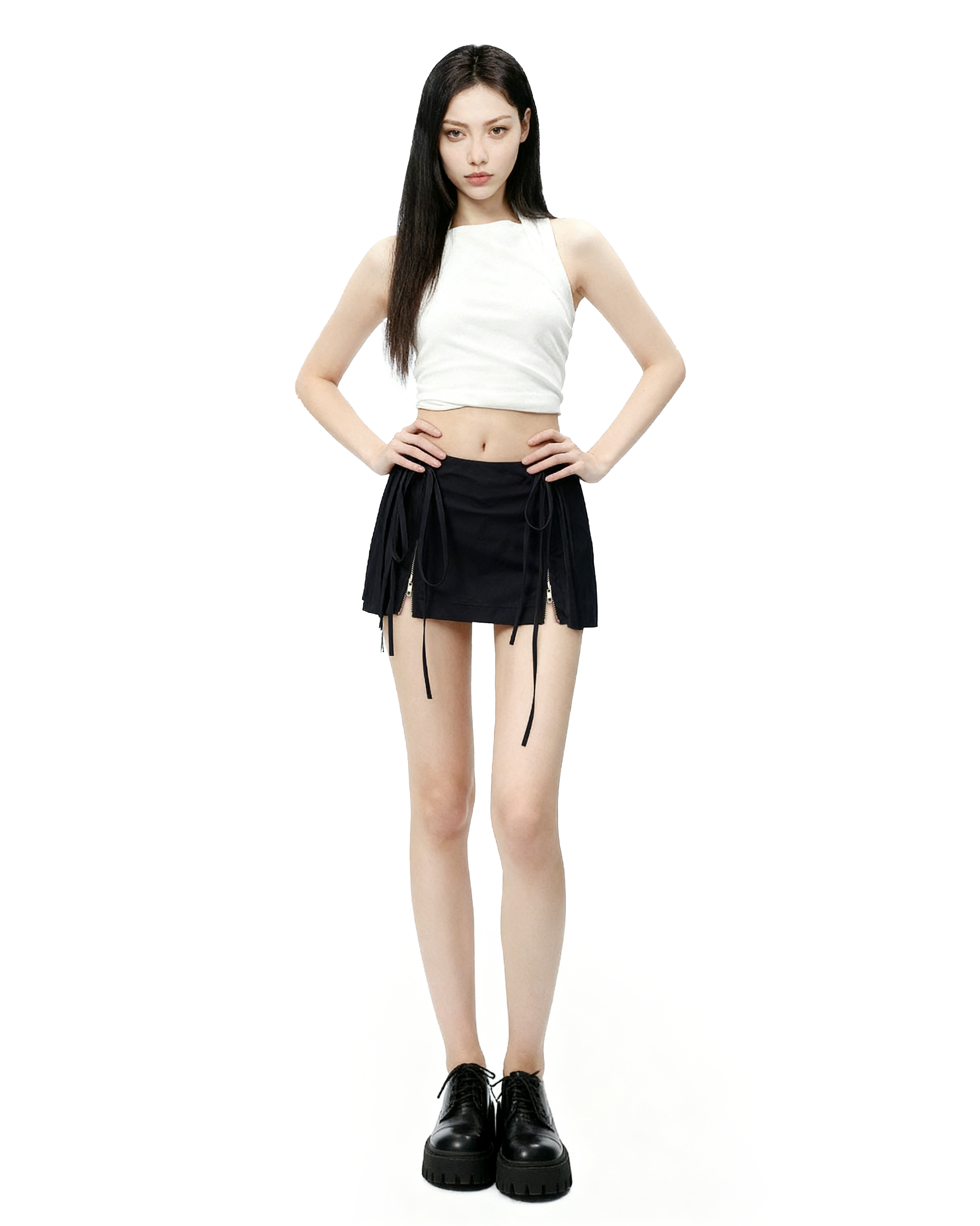 Double Zip Low-Waist Pleated Mini Skirt-4