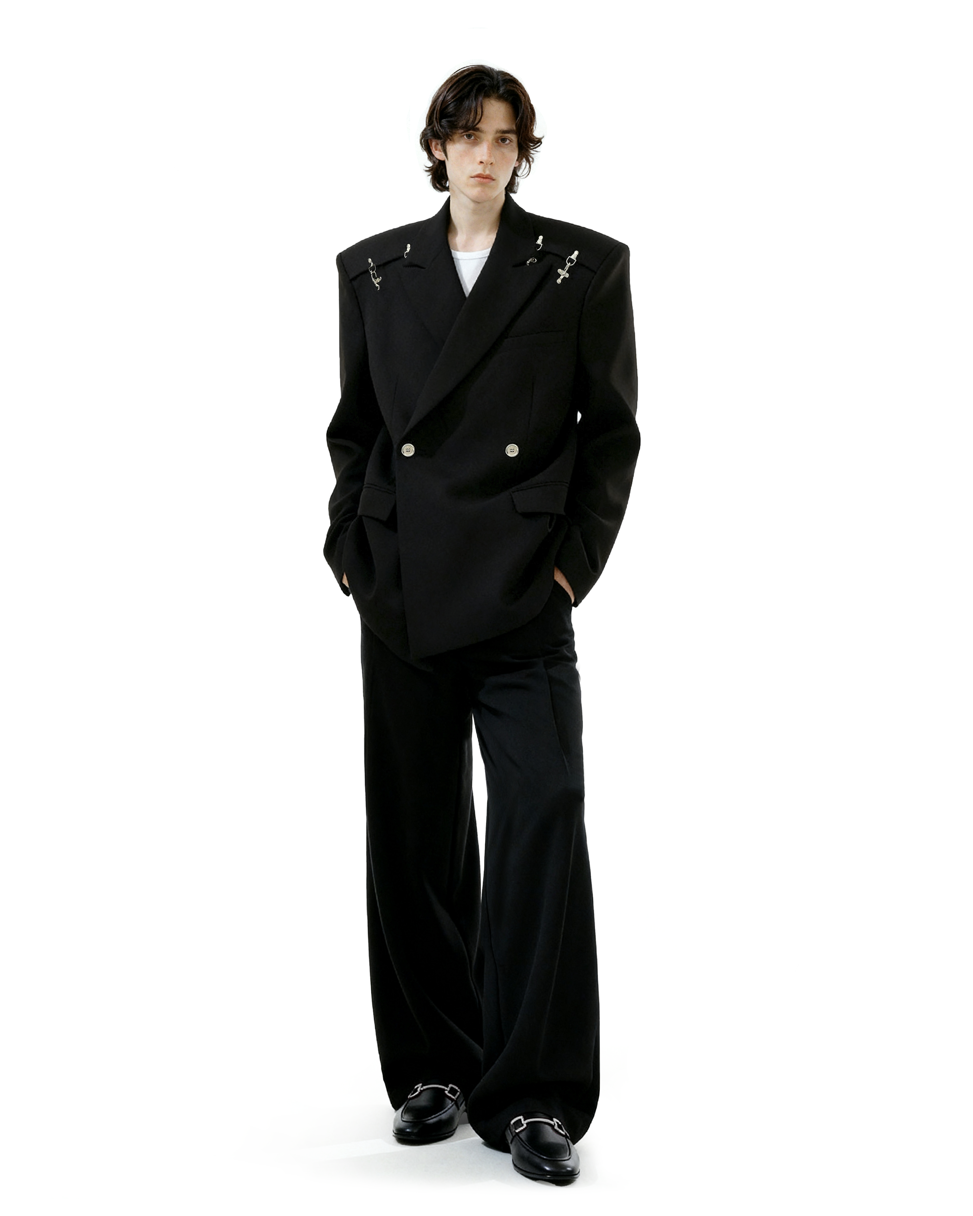 Oversized Double-Breasted Blazer with Peak Lapels and Silver Accents-5
