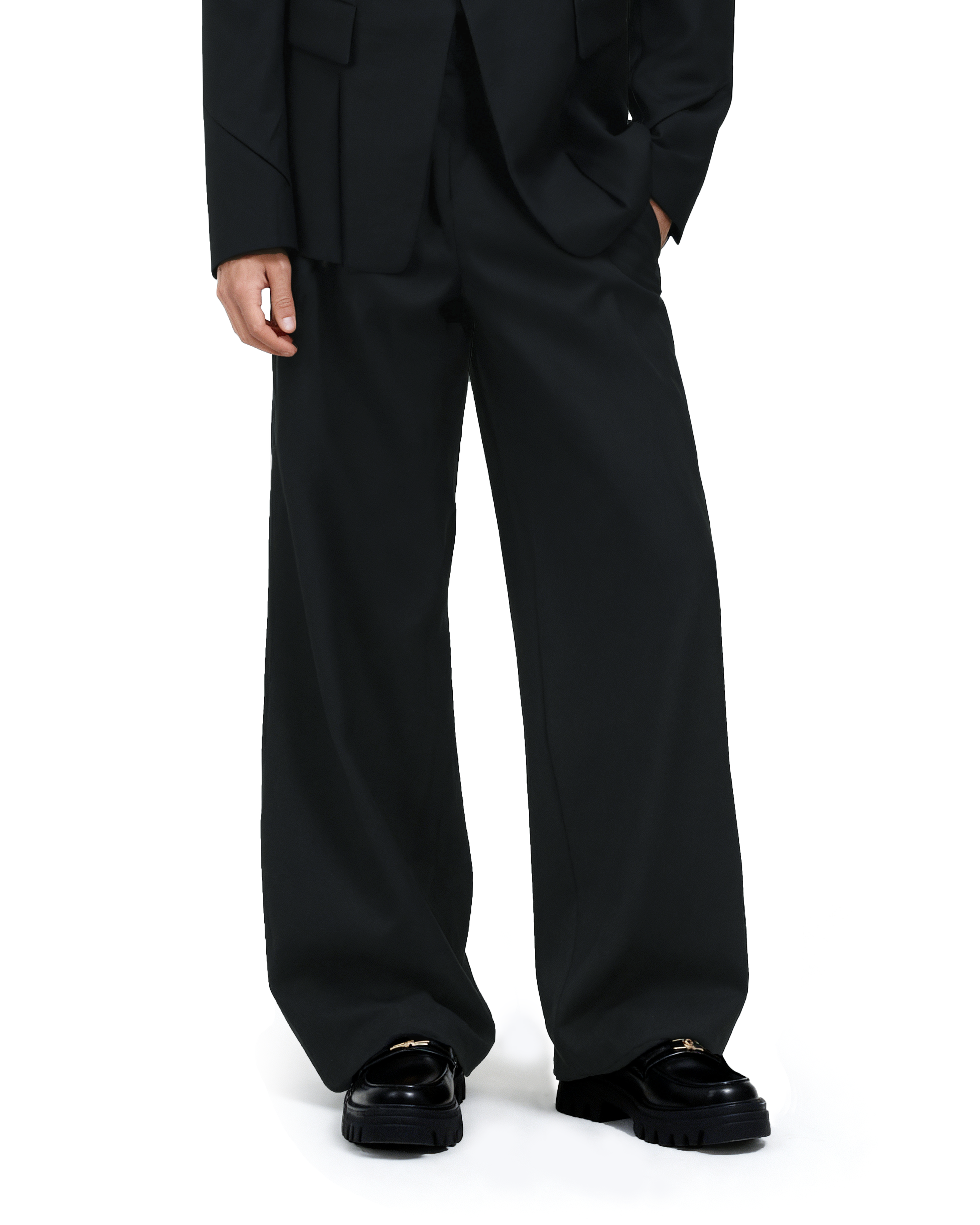 Structured Blazer with Extended Shoulder Lapels and Wide Leg Pants-11