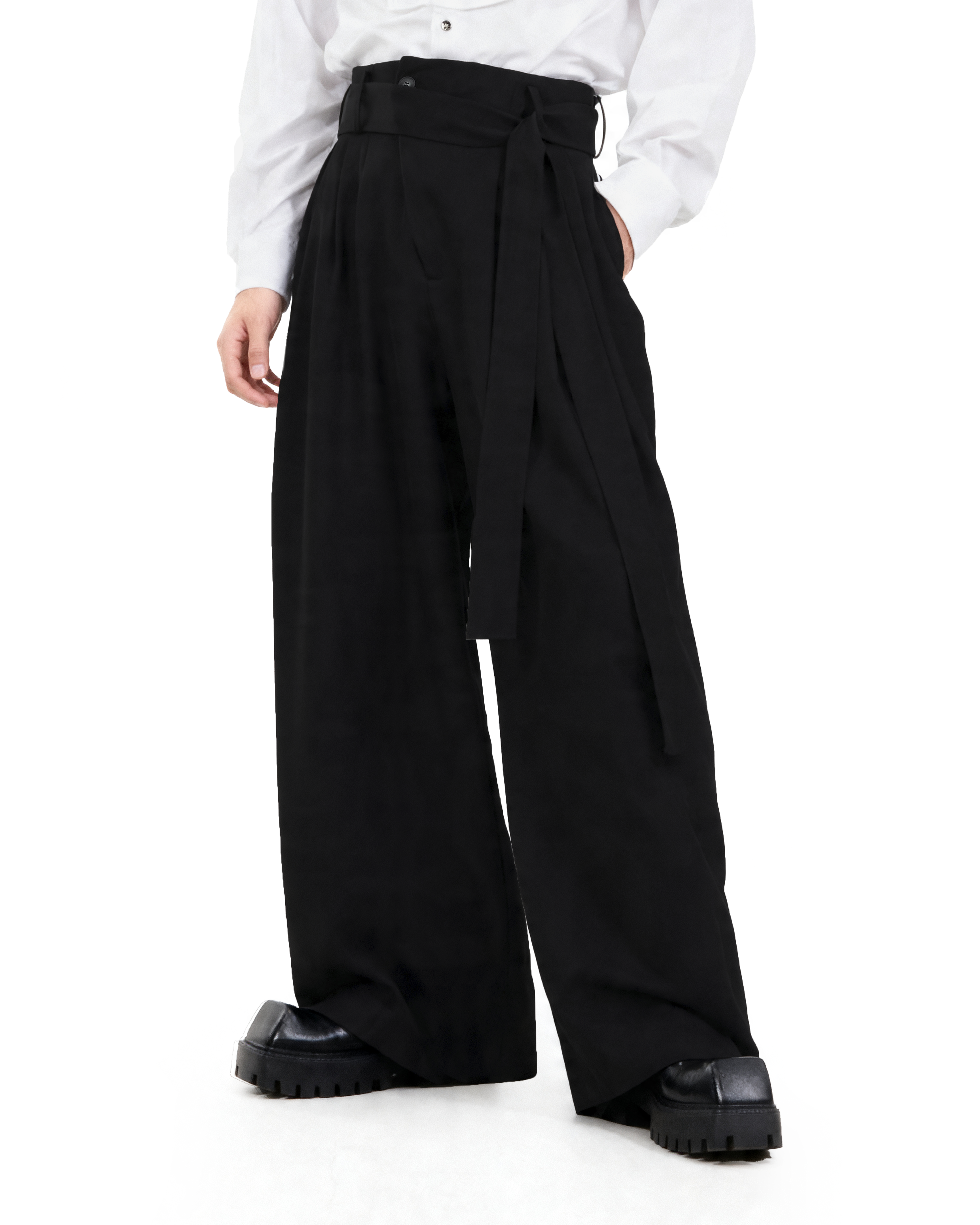 Wide Leg Belted Trousers with Pleat Detail-5