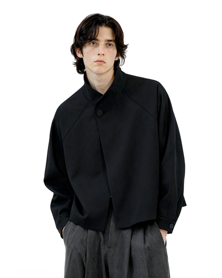 Structured Stand Collar Single Button Jacket with Pockets