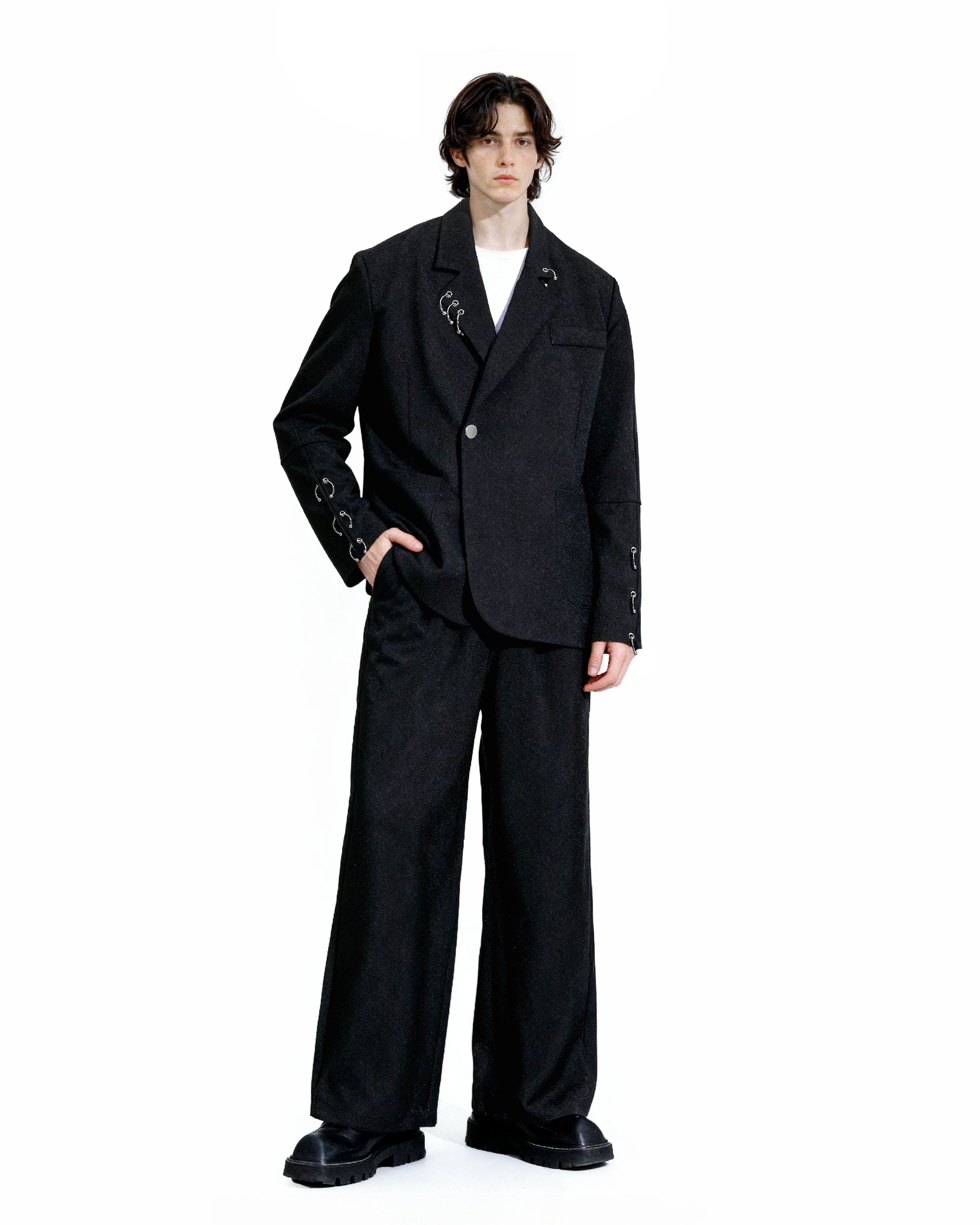 Oversized Suit Jacket with Rings and Wide Leg Pants Set-10