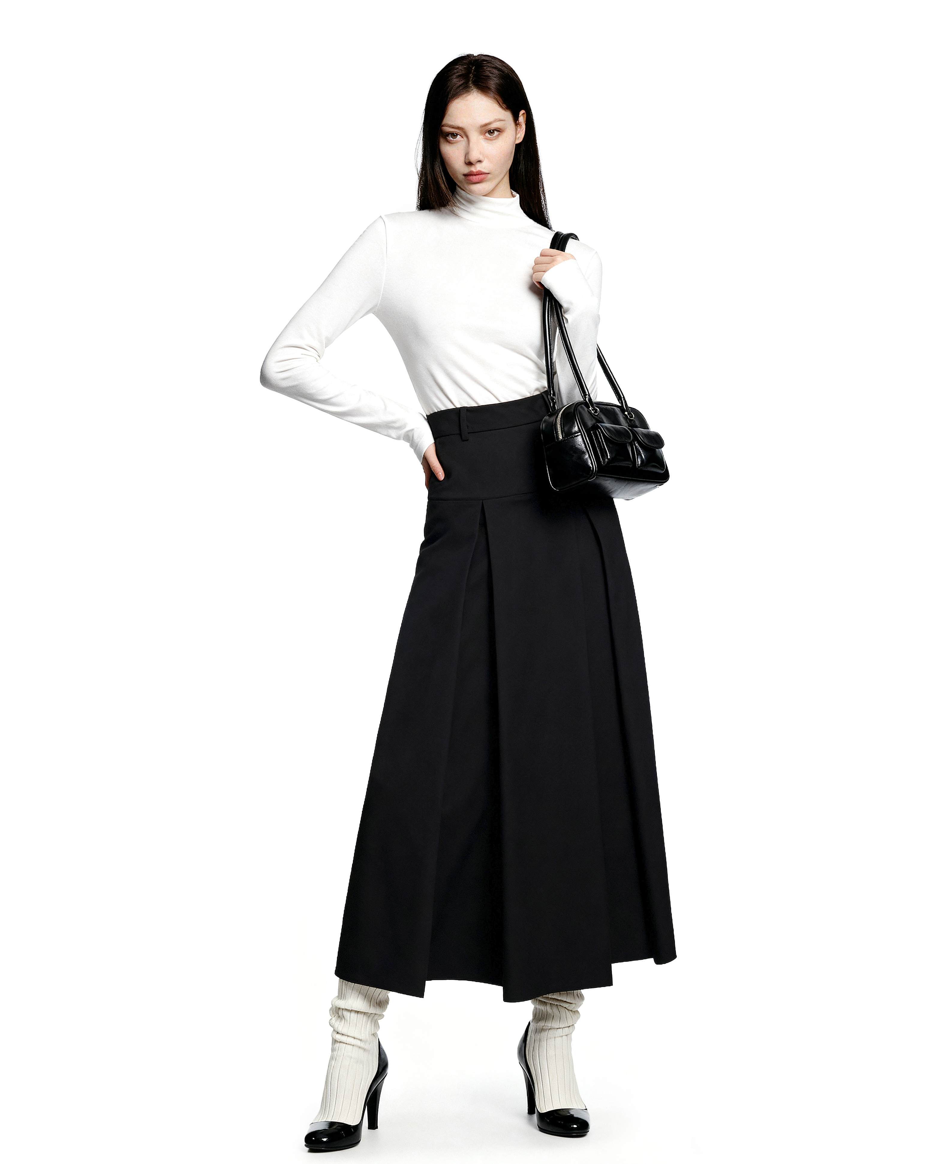 Tiered Pleated Midi Skirt-9