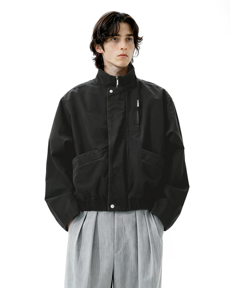 Boxy Zip-Up Stand Collar Worker Bomber Jacket - nightcity clothing