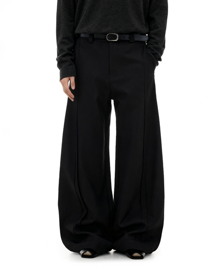 Barrel-Leg Panel Pleated Trousers