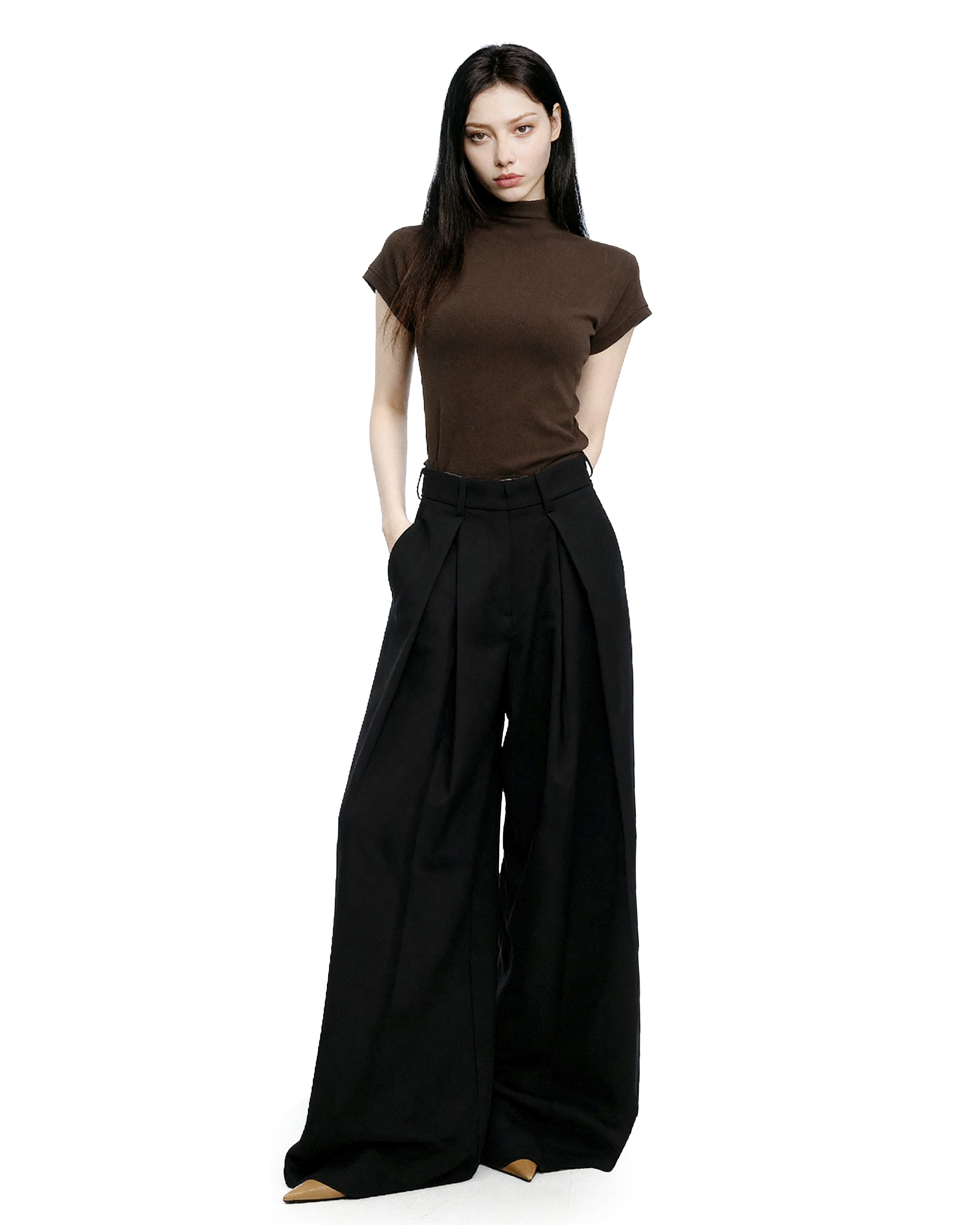 Wide Leg Criss-Cross Pleated Palazzo Trousers-10