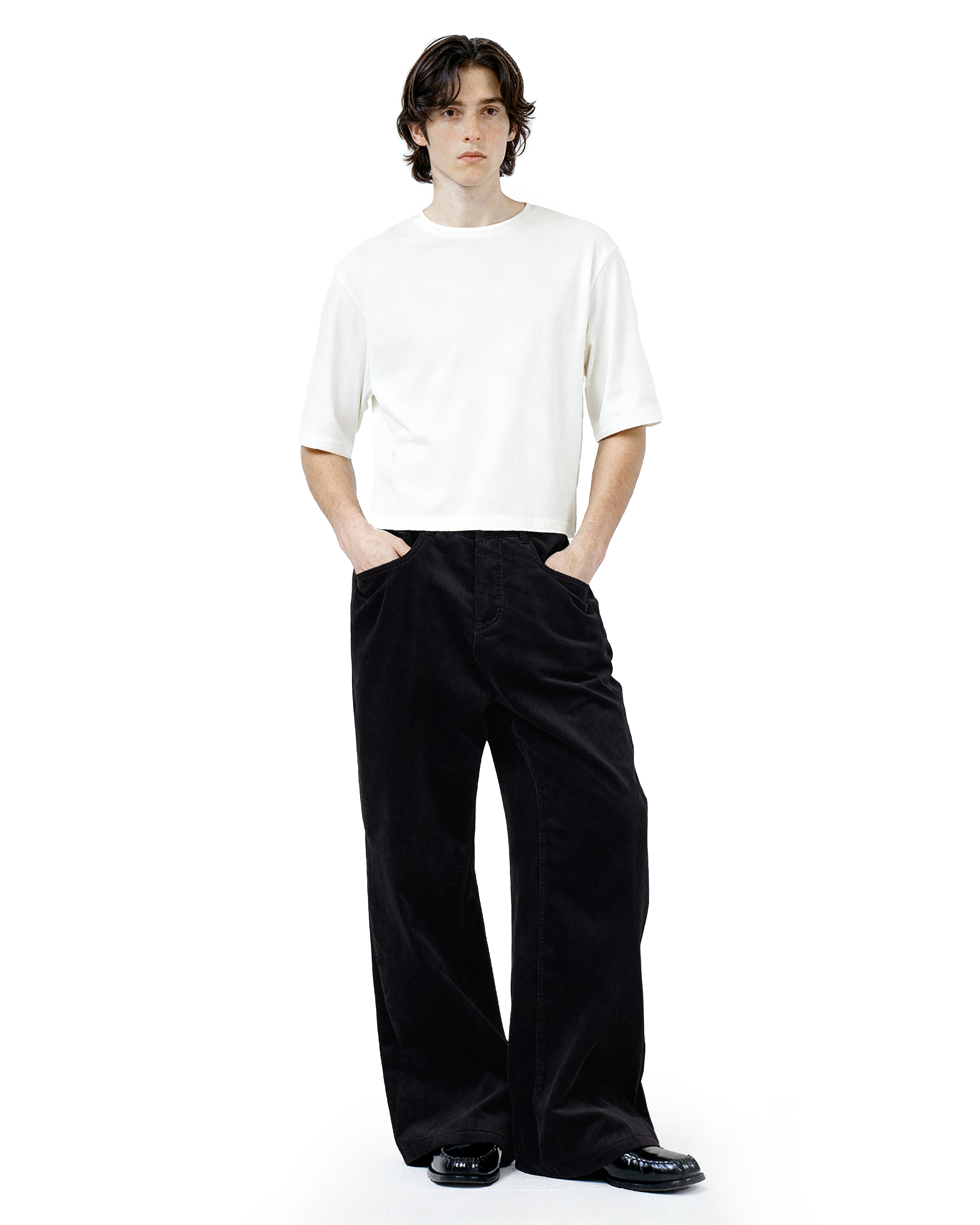 Wide Leg Semi-Flare Ribbed Corduroy Pants-14