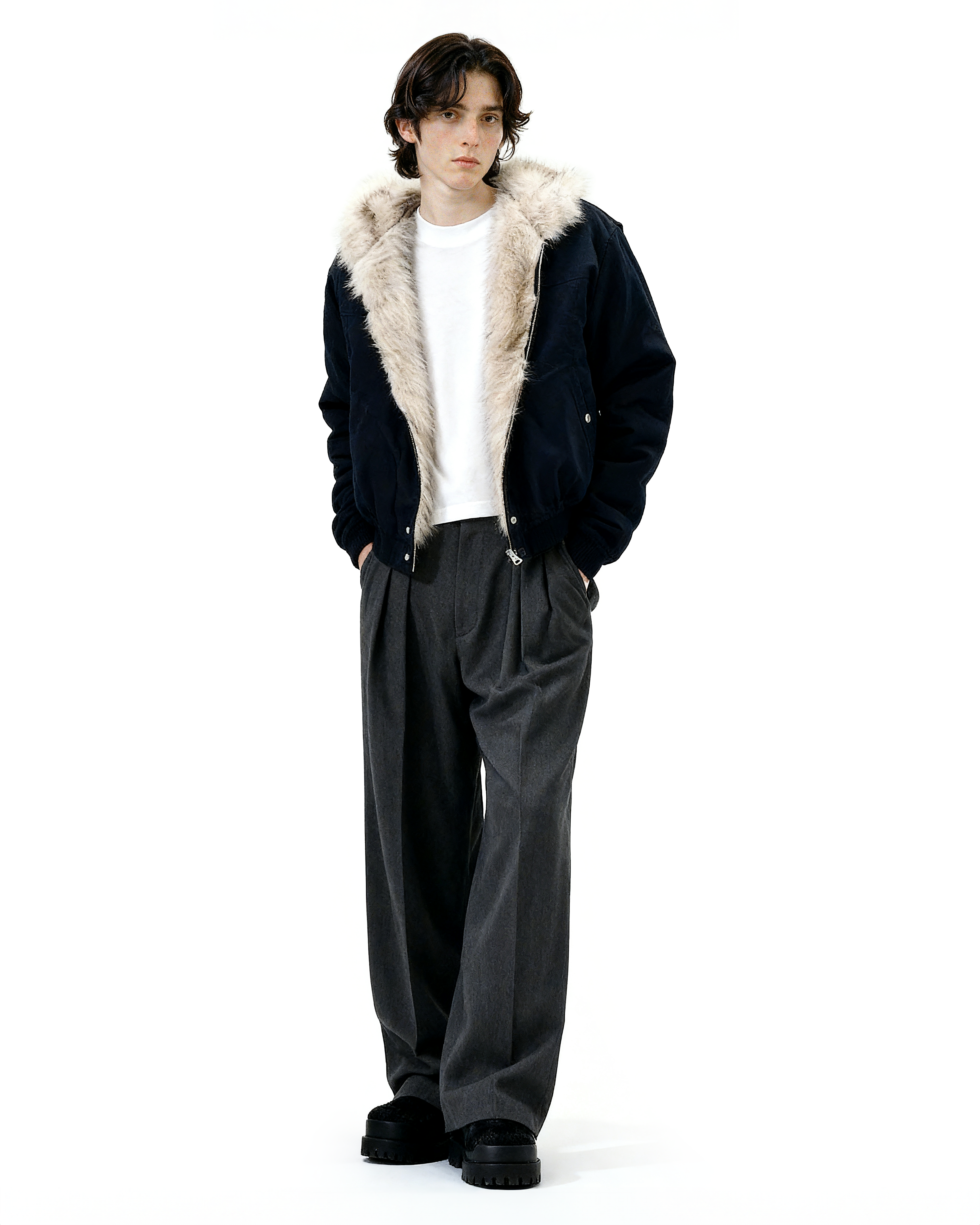 Oversized Faux Fur Collar Hooded Bomber Jacket - nightcity clothing