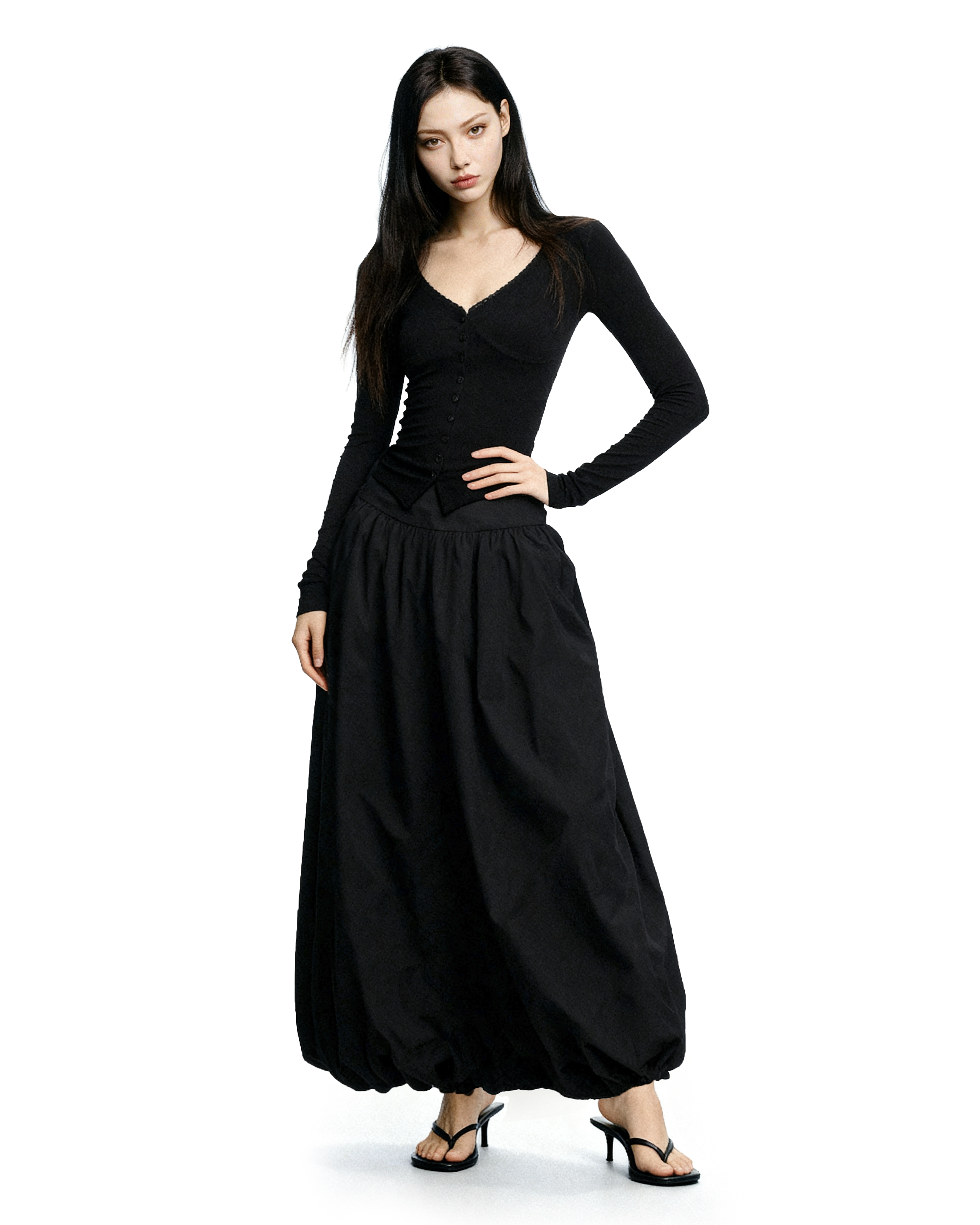 Flowy Maxi Bubble Skirt with Pockets-5
