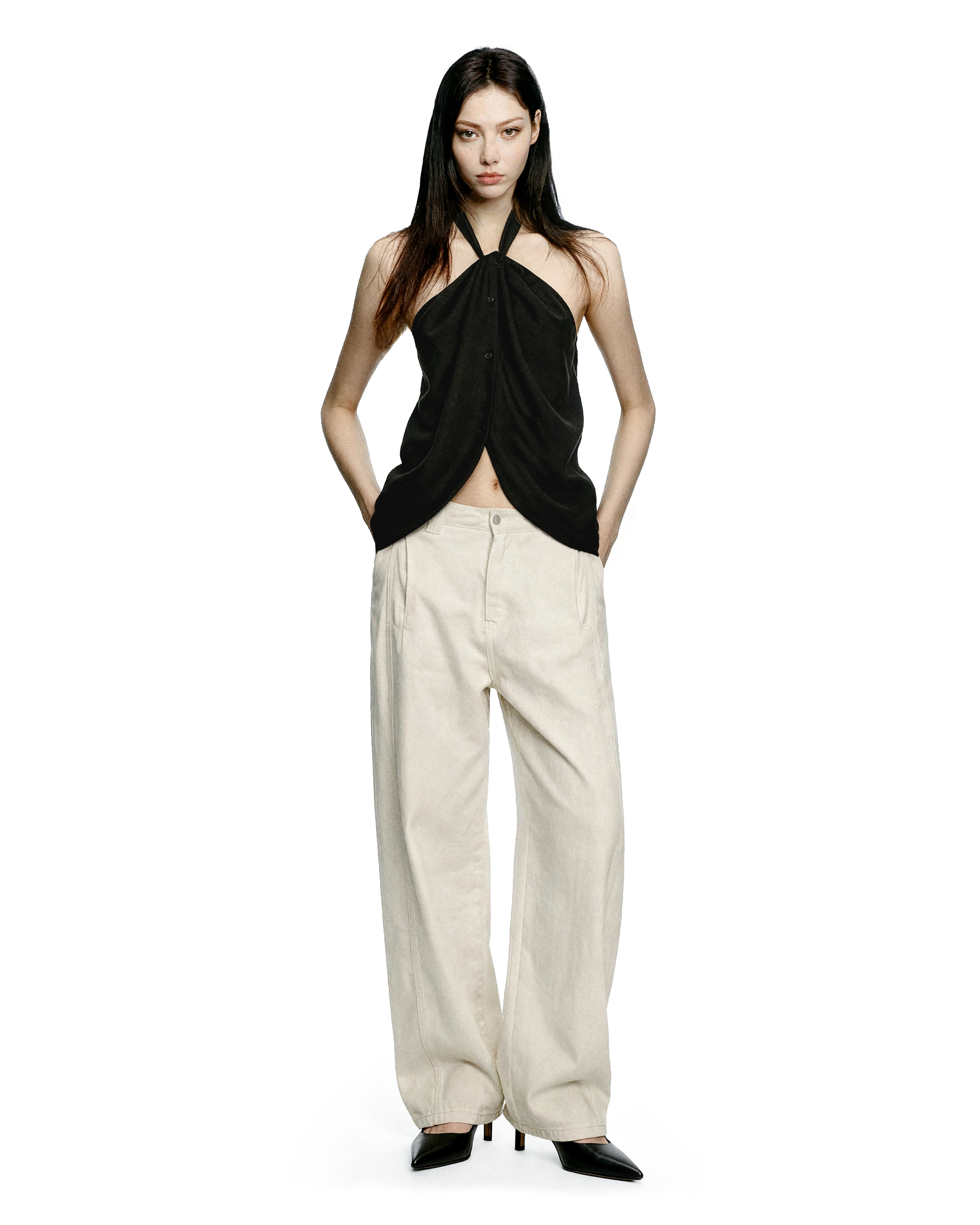 Halter Neck Twist Front Sleeveless Wrap Top-13