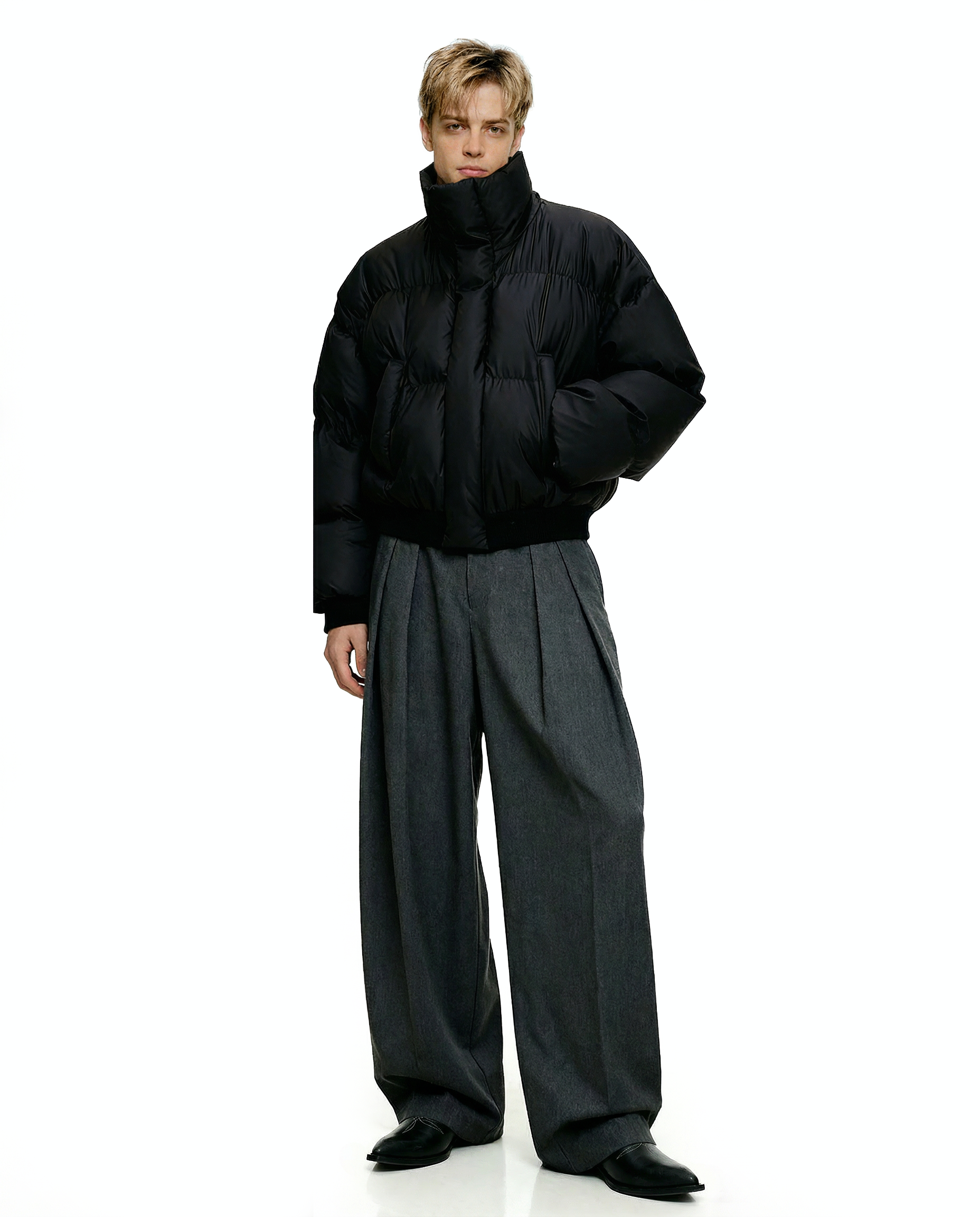 Puffer Jacket with High Collar and Cuffed Sleeves - nightcity clothing